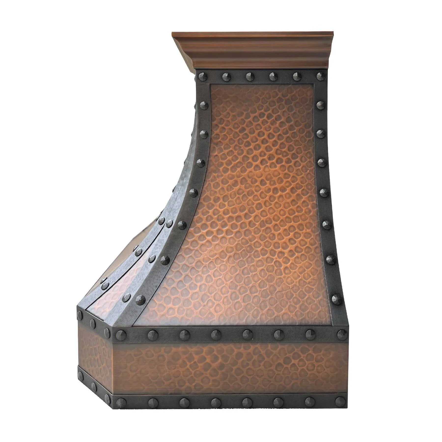 Fobest Hammered Copper Kitchen Hood with black strapping and rivet FCP-10-Copper Range Hood-Fobest