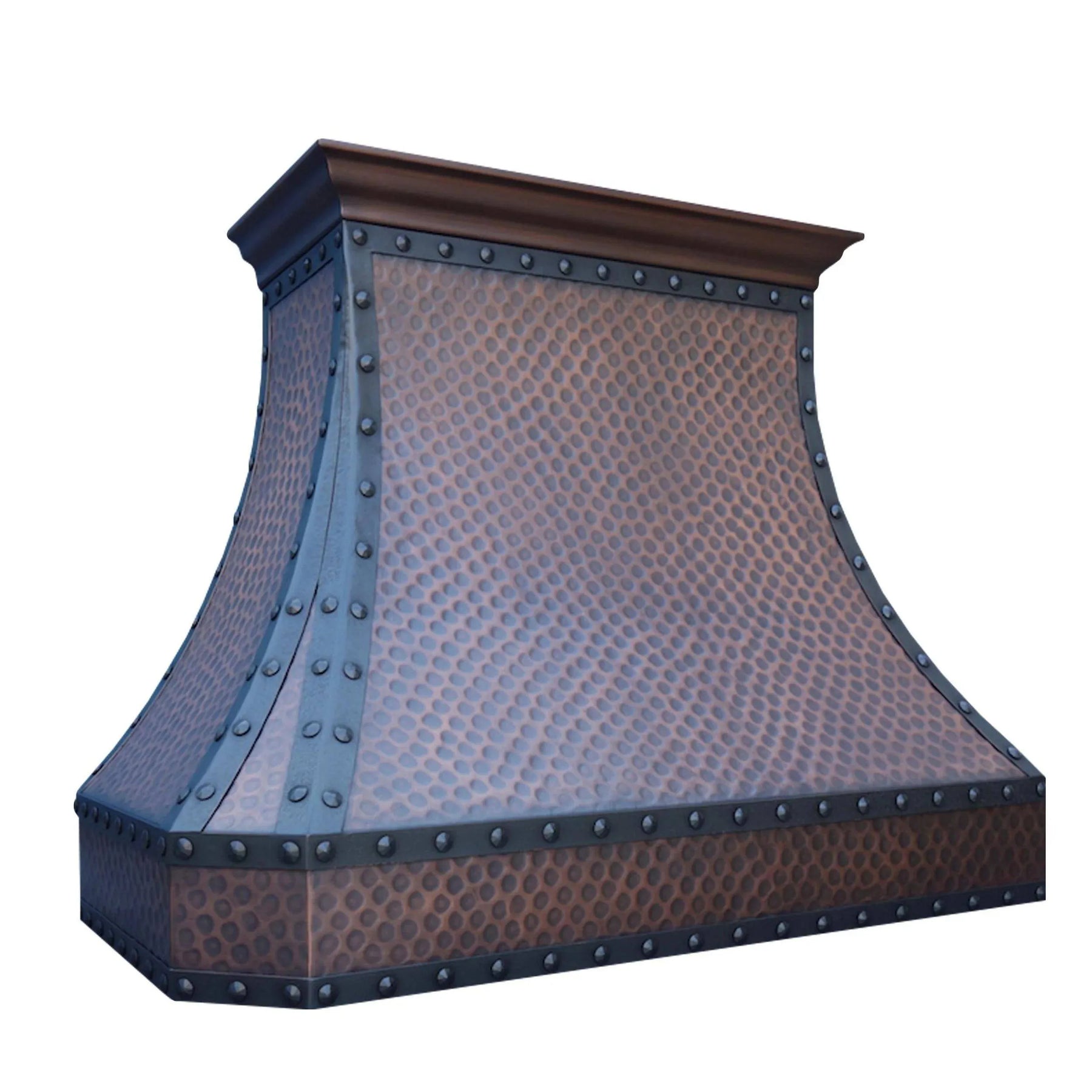 Fobest Hammered Copper Kitchen Hood with black strapping and rivet FCP-10-Copper Range Hood-Fobest