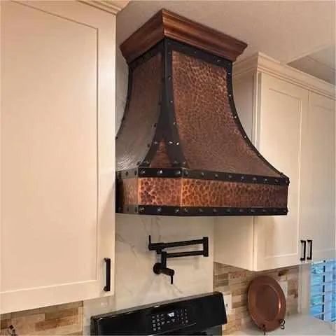 Fobest Hammered Copper Kitchen Hood with black strapping and rivet FCP-10-Copper Range Hood-Fobest