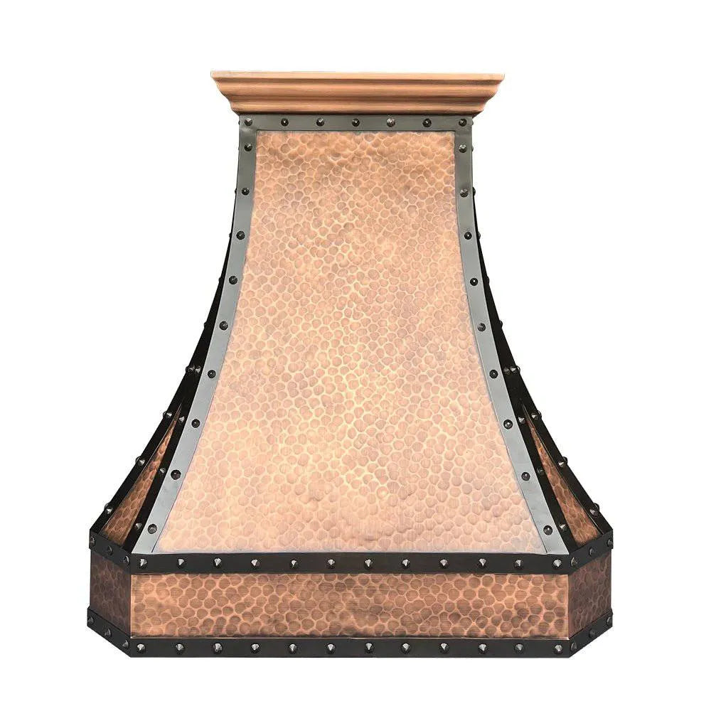 Fobest Hammered Copper Kitchen Hood with black strapping and rivet FCP-10-Copper Range Hood-Fobest