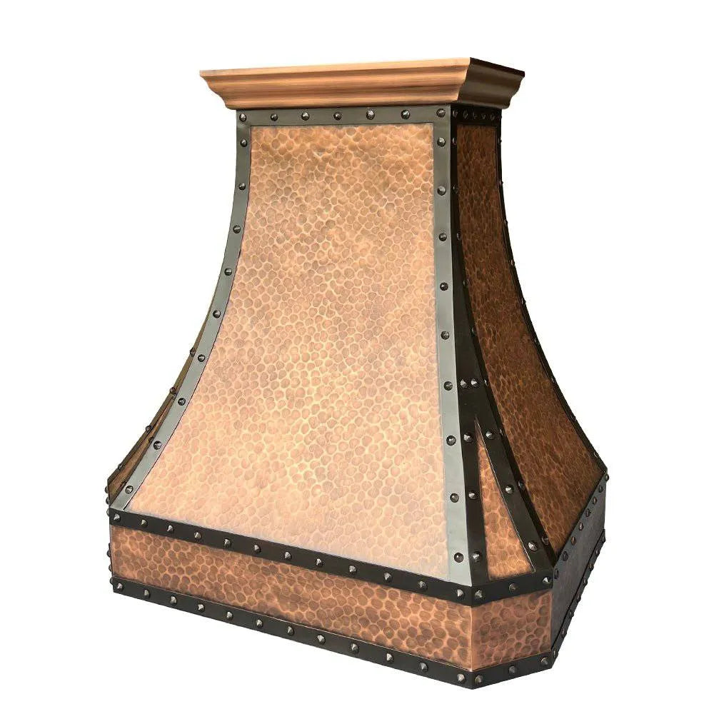 Fobest Hammered Copper Kitchen Hood with black strapping and rivet FCP-10-Copper Range Hood-Fobest