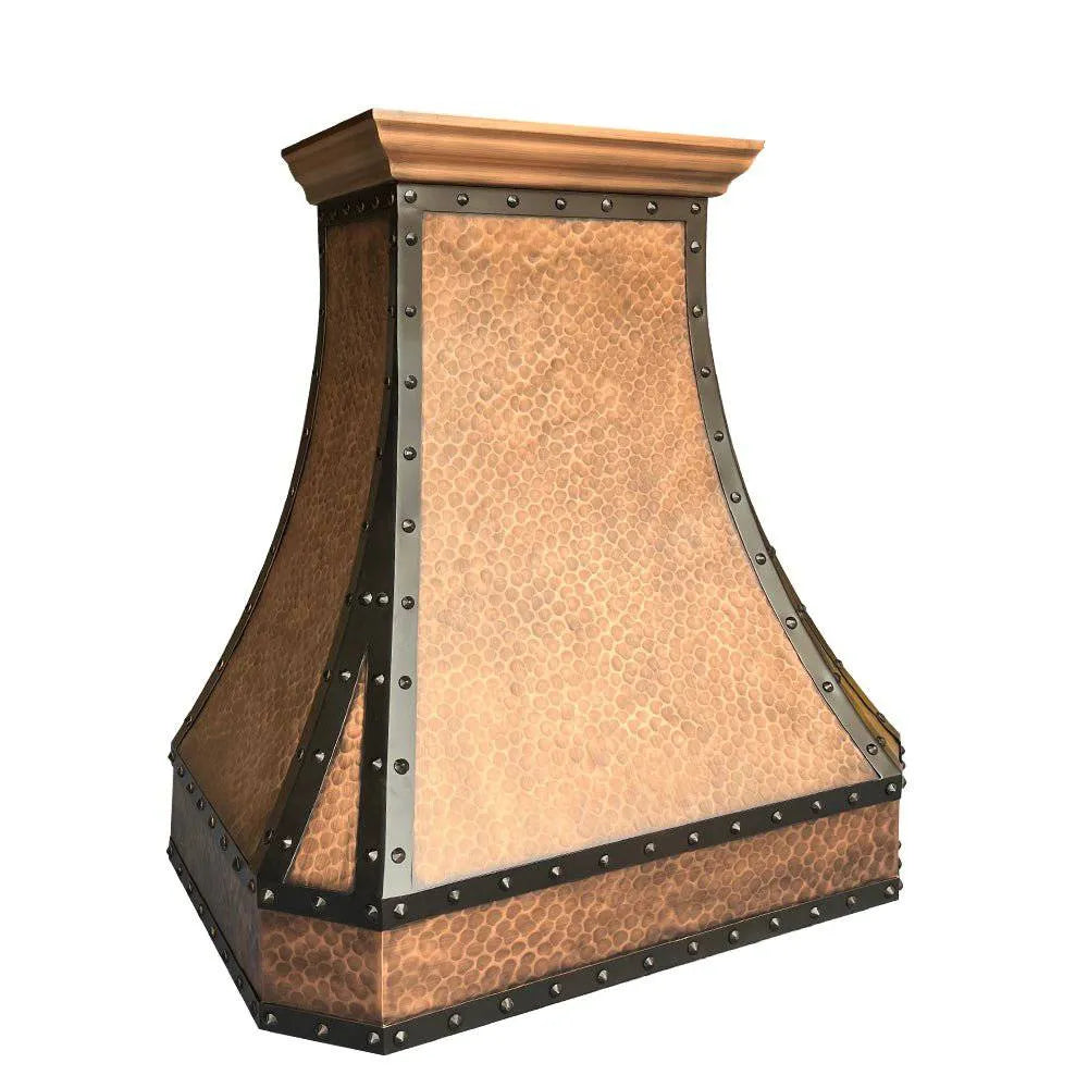 Fobest Hammered Copper Kitchen Hood with black strapping and rivet FCP-10-Copper Range Hood-Fobest