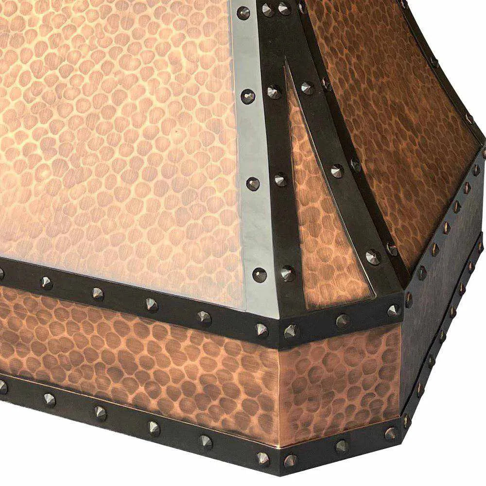 Fobest Hammered Copper Kitchen Hood with black strapping and rivet FCP-10-Copper Range Hood-Fobest
