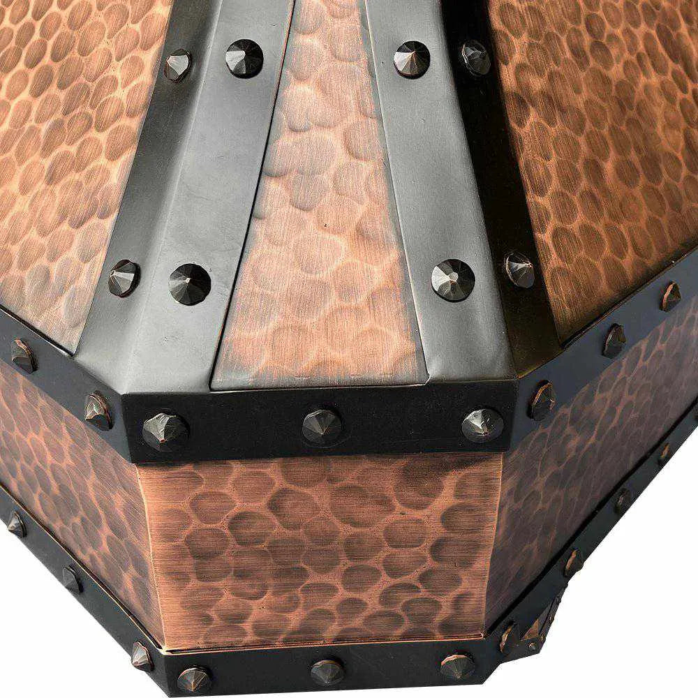 Fobest Hammered Copper Kitchen Hood with black strapping and rivet FCP-10-Copper Range Hood-Fobest