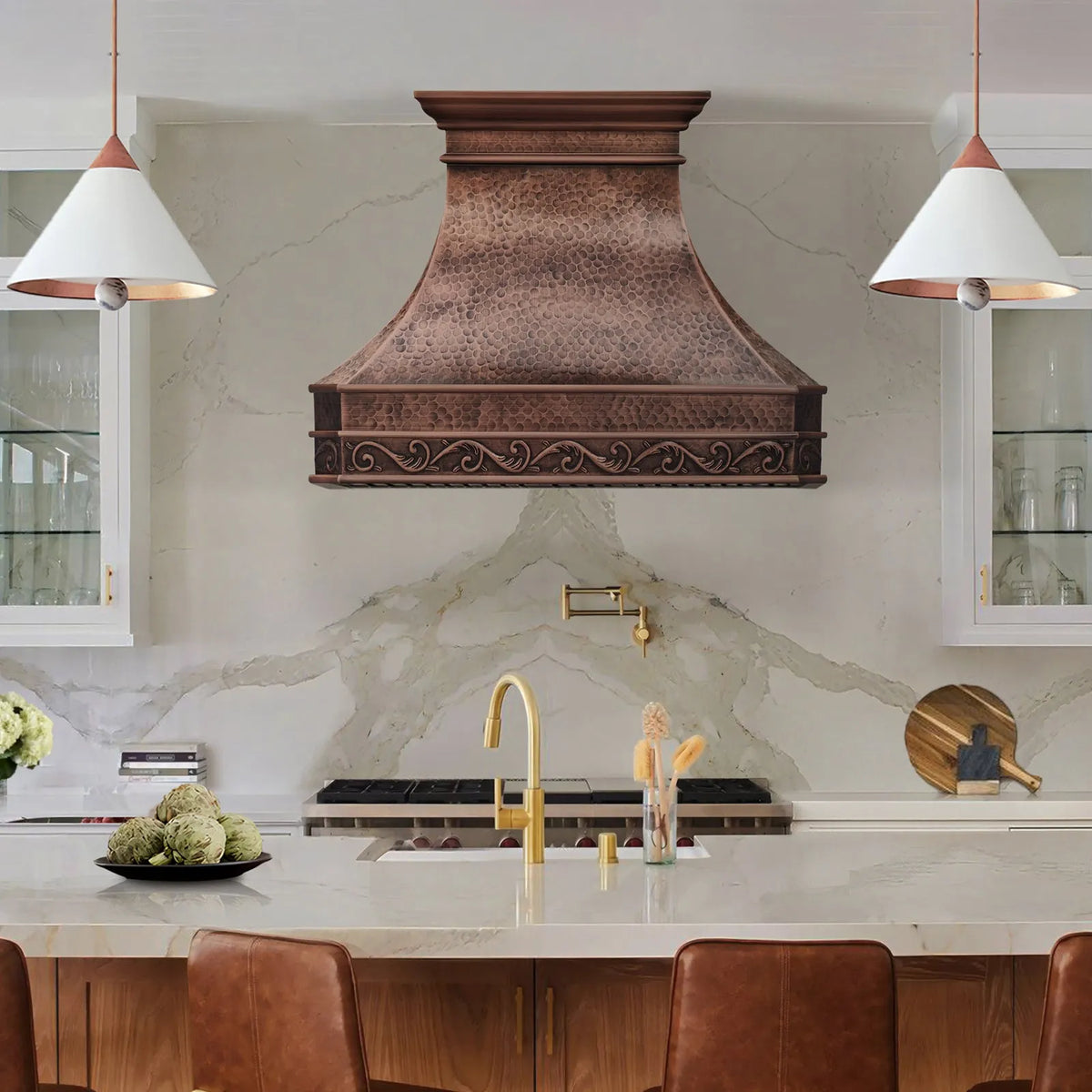 Fobest Hammered Copper Range Hood with Decorative Trim FCP-300