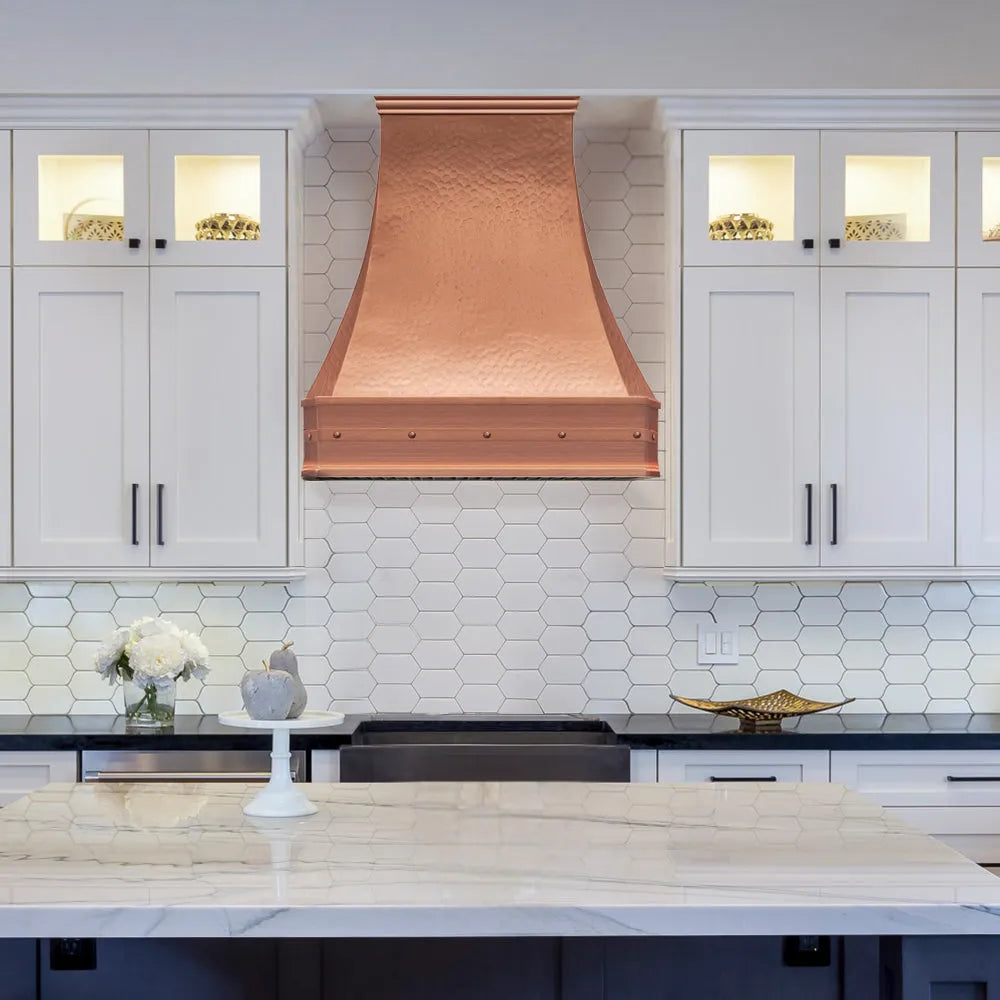 Fobest Hammered Copper Range Hood with Riveted Base FCP-266-Copper Range Hood-Fobest
