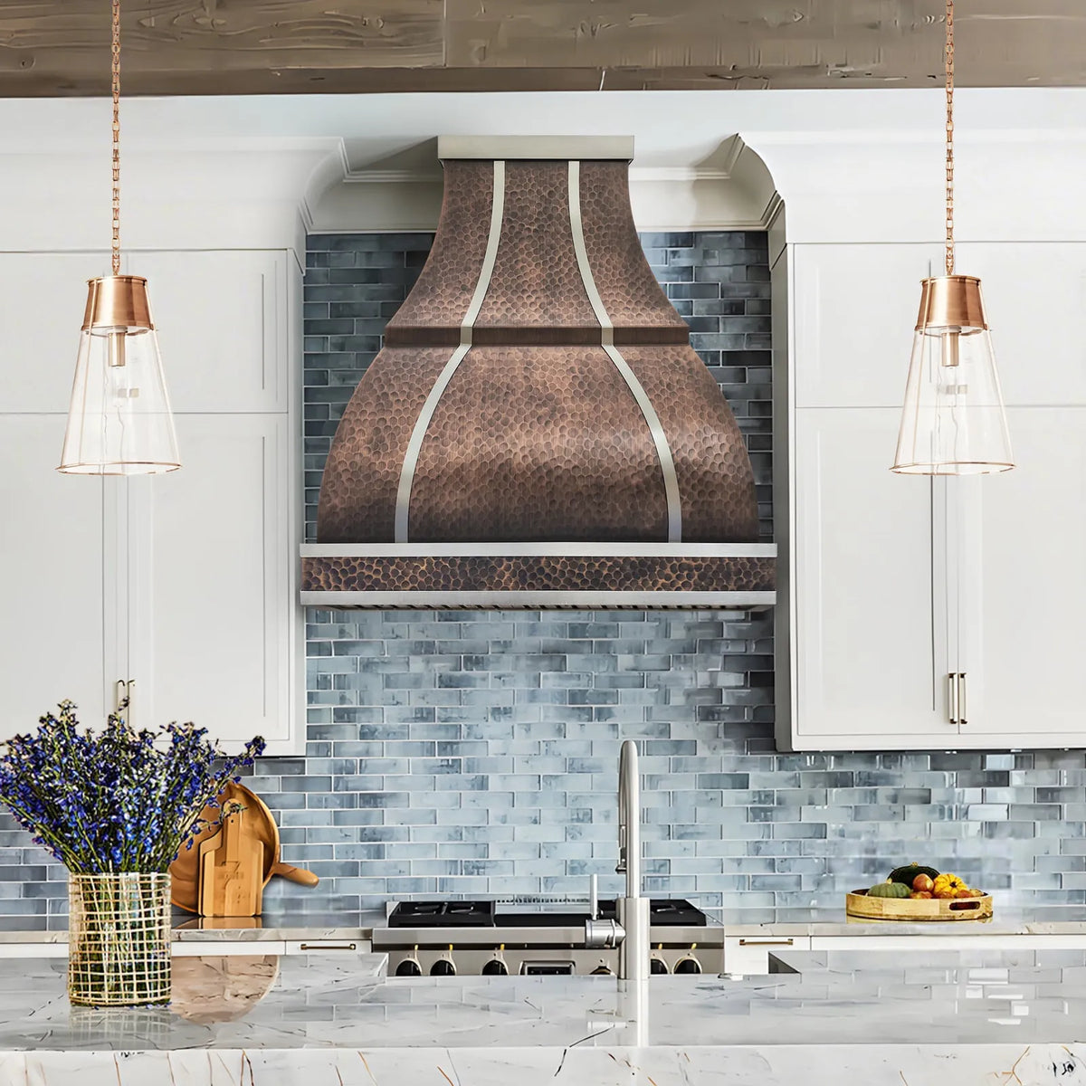 Fobest Hammered Copper Range Hood with Stainless Steel Straps-FCP-287-Copper Range Hood-Fobest