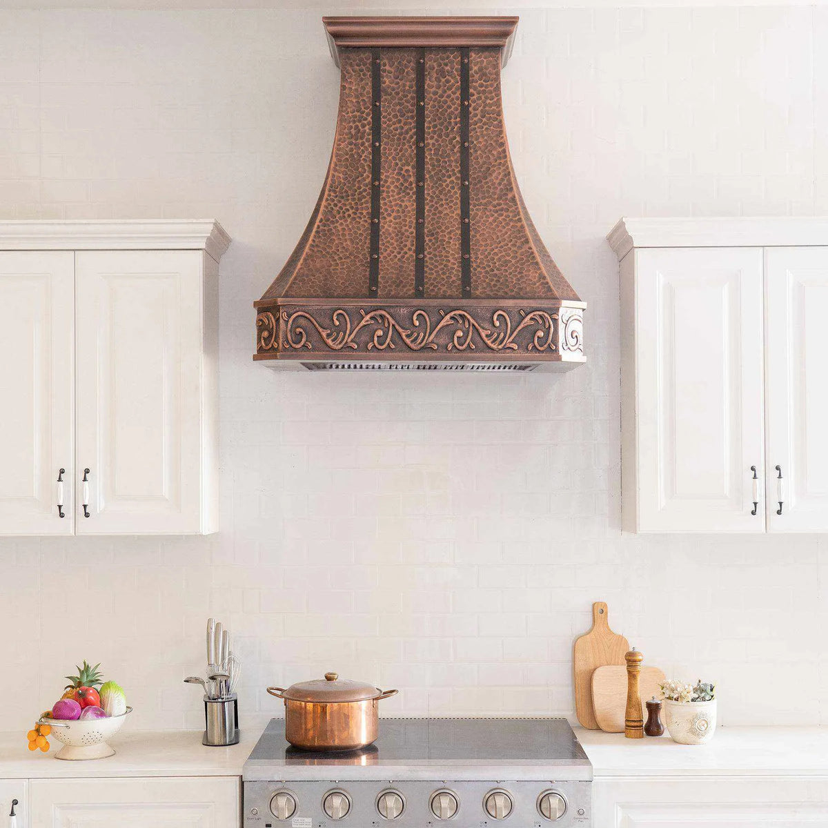 Fobest Hammered Copper Range Hood with Three Straps- FCP-104-Copper Range Hood-Fobest