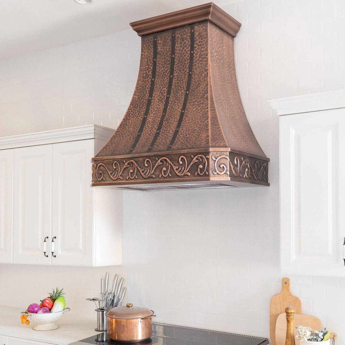 Fobest Hammered Copper Range Hood with Three Straps- FCP-104-Copper Range Hood-Fobest