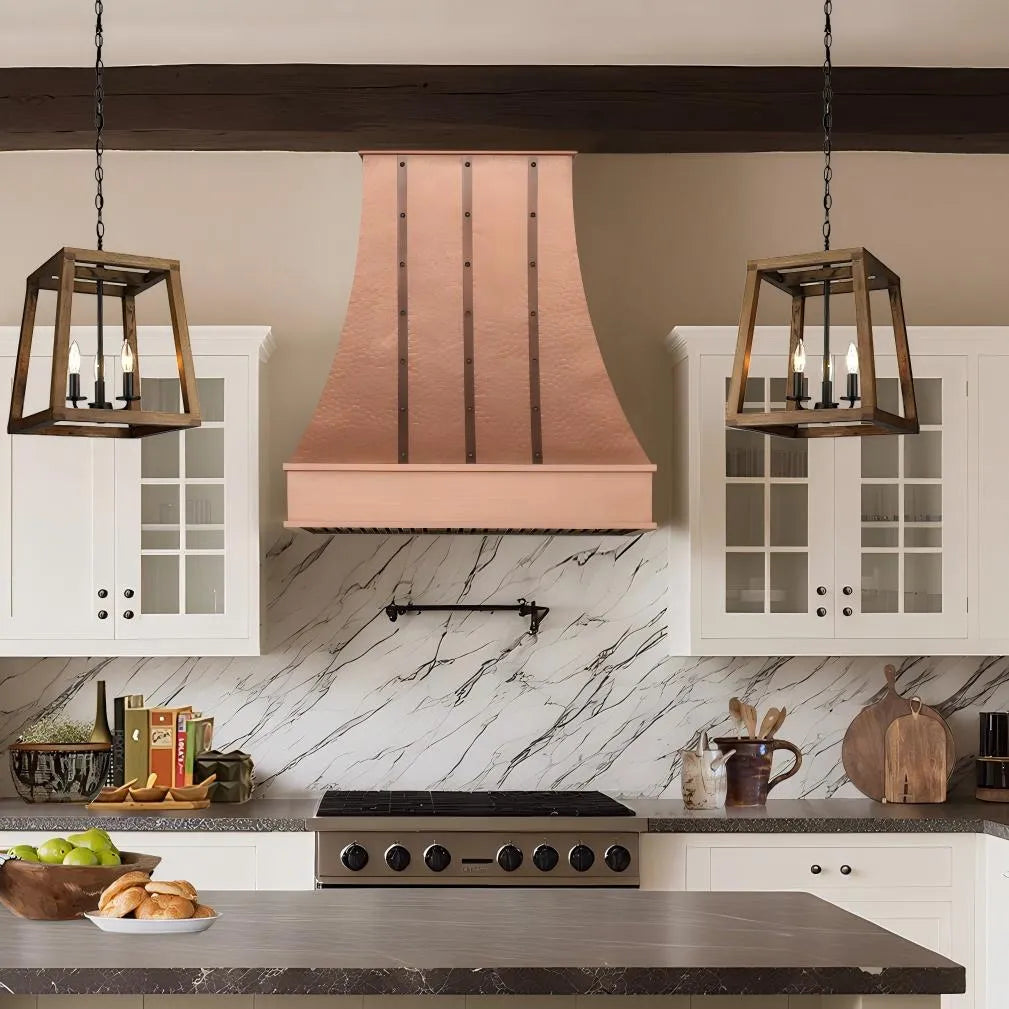 Fobest Hammered Kitchen Range Hood with Vertical Straps FCP-267-Copper Range Hood-Fobest