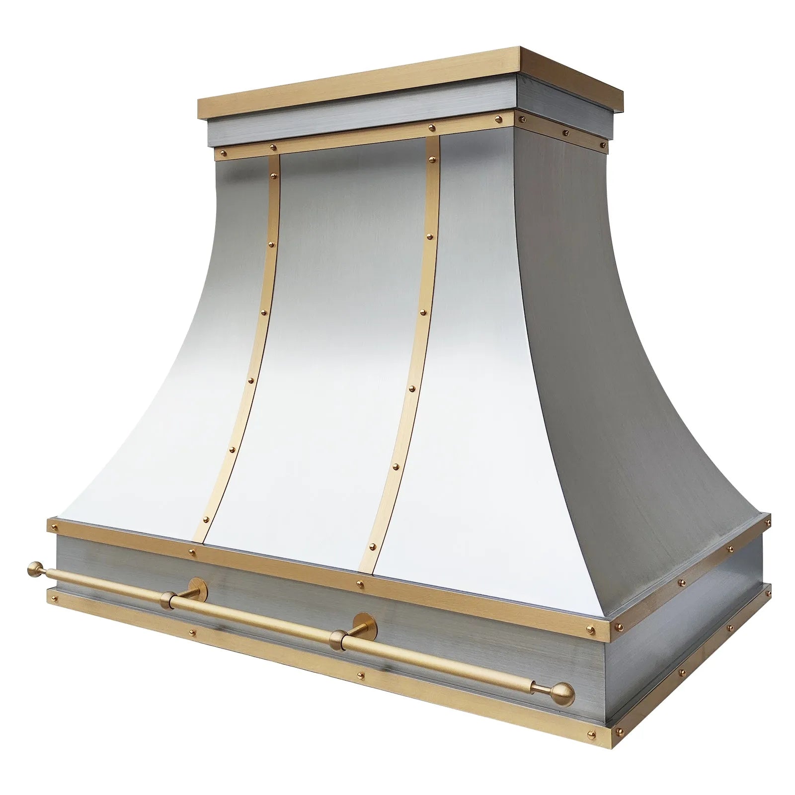Fobest Island Stainless Steel Kitchen Hood with Brass Trim and Pot Rail FSS-413-Stainless Steel Range Hood-Fobest