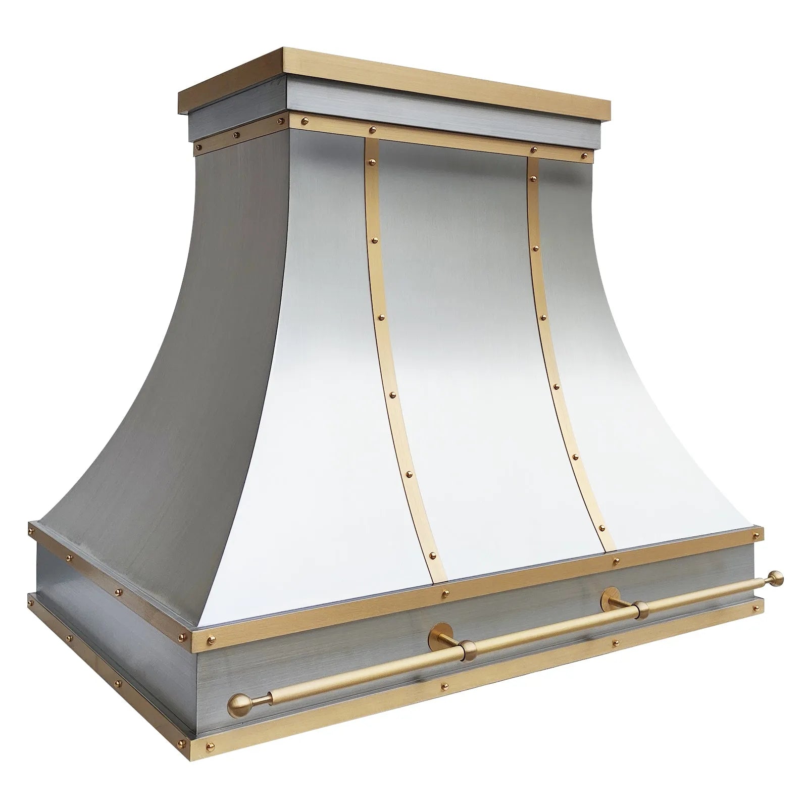 Fobest Island Stainless Steel Kitchen Hood with Brass Trim and Pot Rail FSS-413-Stainless Steel Range Hood-Fobest