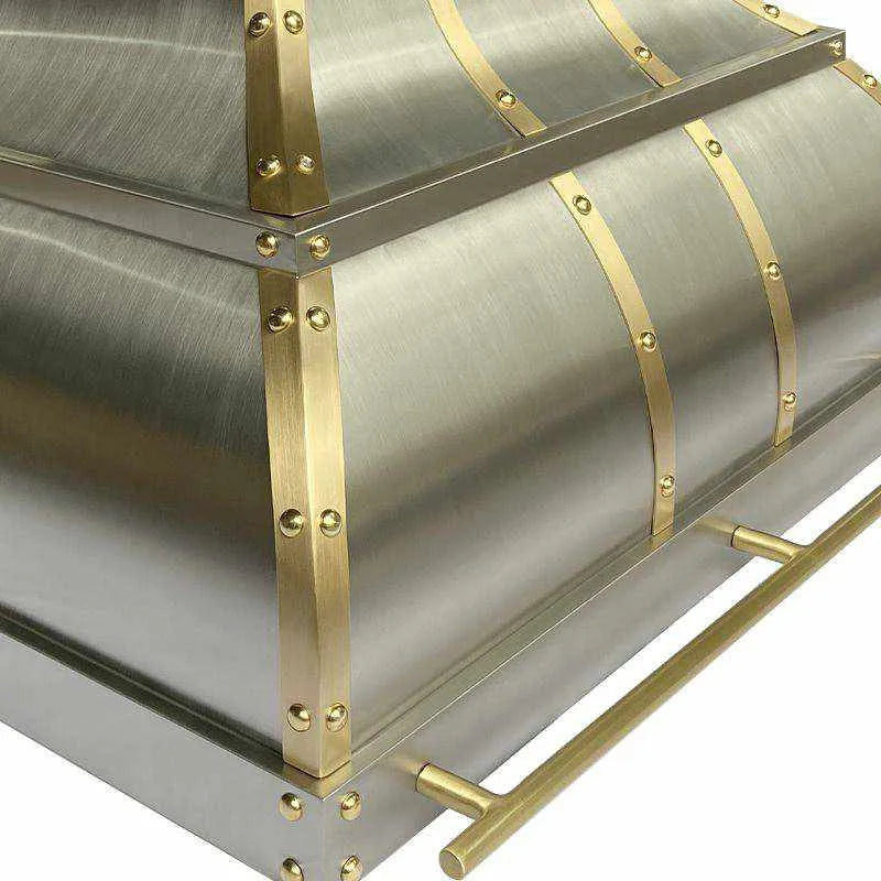 Fobest Luxury Stainless Steel Range Hood with Brass Straps and Rivets FSS-7-Stainless Steel Range Hood-Fobest