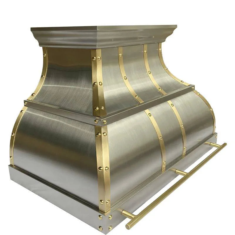 Fobest Luxury Stainless Steel Range Hood with Brass Straps and Rivets FSS-7-Stainless Steel Range Hood-Fobest