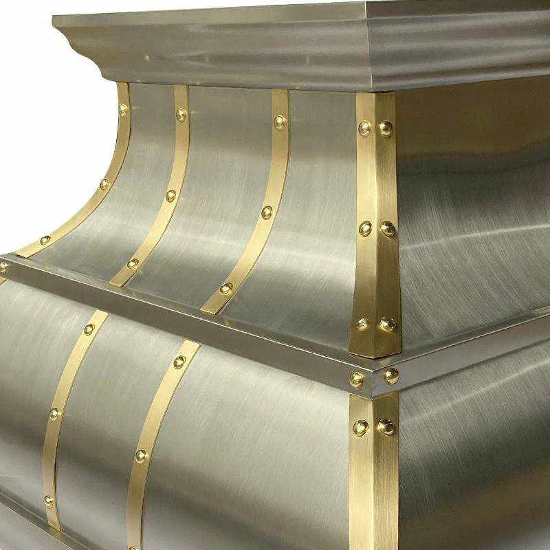 Fobest Luxury Stainless Steel Range Hood with Brass Straps and Rivets FSS-7-Stainless Steel Range Hood-Fobest