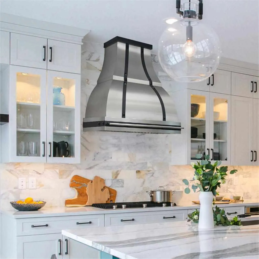 Fobest Modern Stainless Steel Range Hood with Black Accents FSS-214-Stainless Steel Range Hood-Fobest