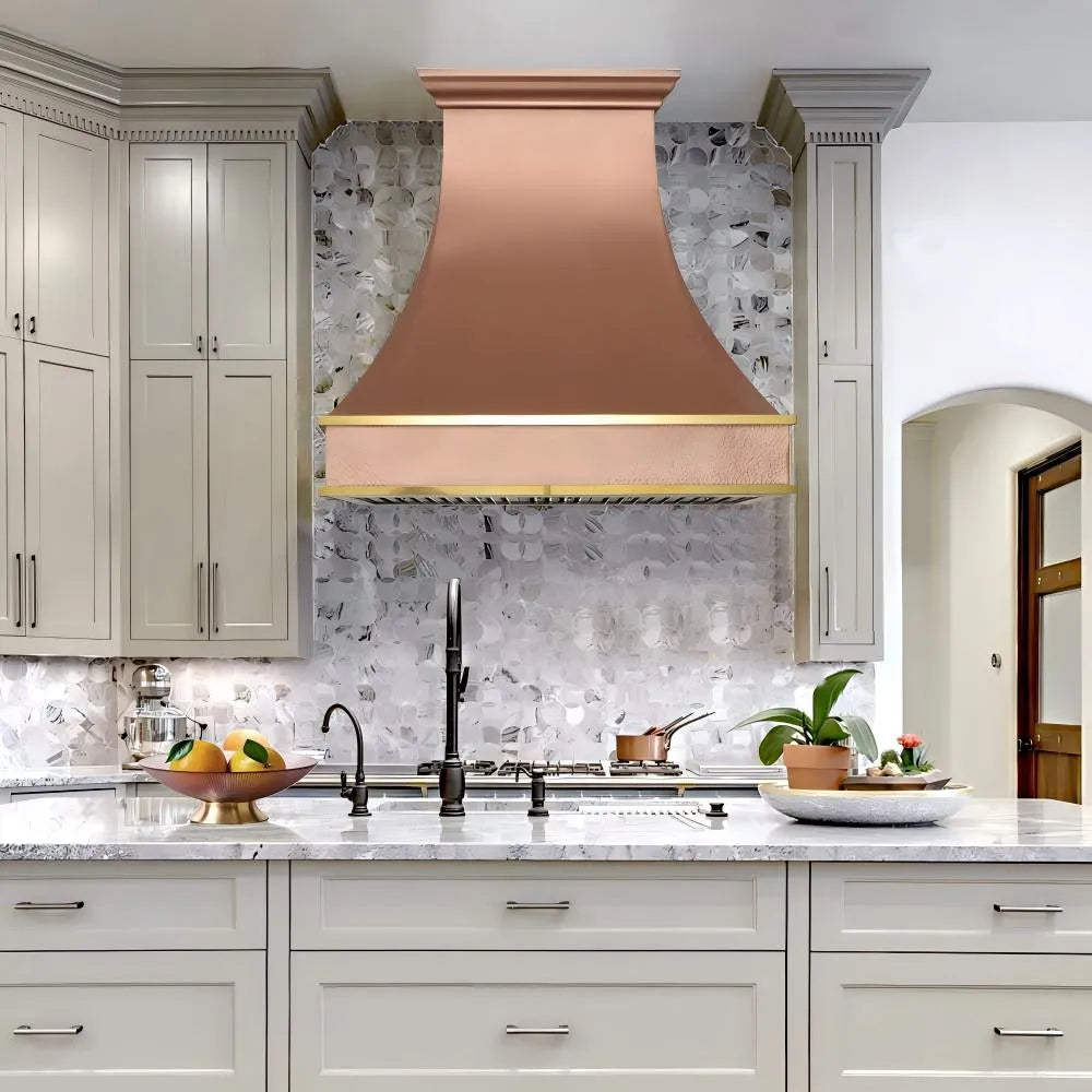 Fobest Natural Copper Range Hood with Brass Accents FCP-261-Copper Range Hood-Fobest