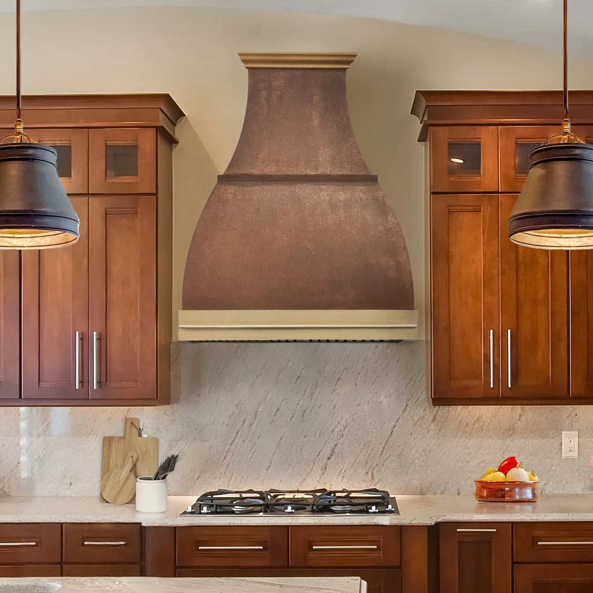 Fobest Patina Copper Hood Vent with Brass Accents-FCP-282-Copper Range Hood-Fobest