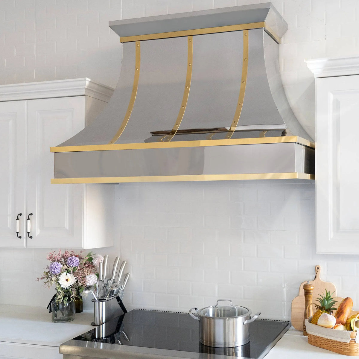 Fobest Polished Stainless Steel Custom Range Hood with Brass Accent FSS-99-Stainless Steel Range Hood-Fobest