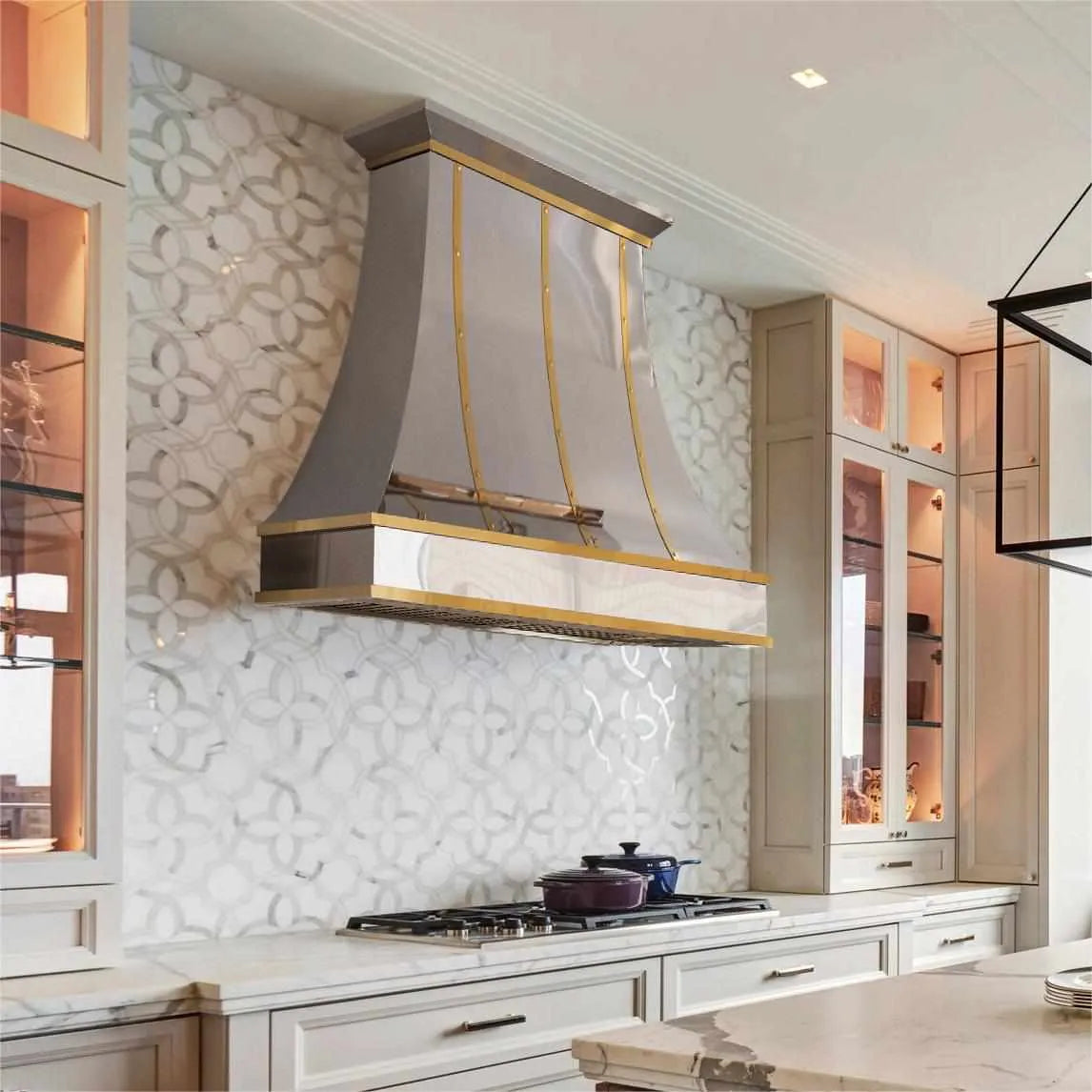 Fobest Polished Stainless Steel Custom Range Hood with Brass Accent FSS-99-Stainless Steel Range Hood-Fobest