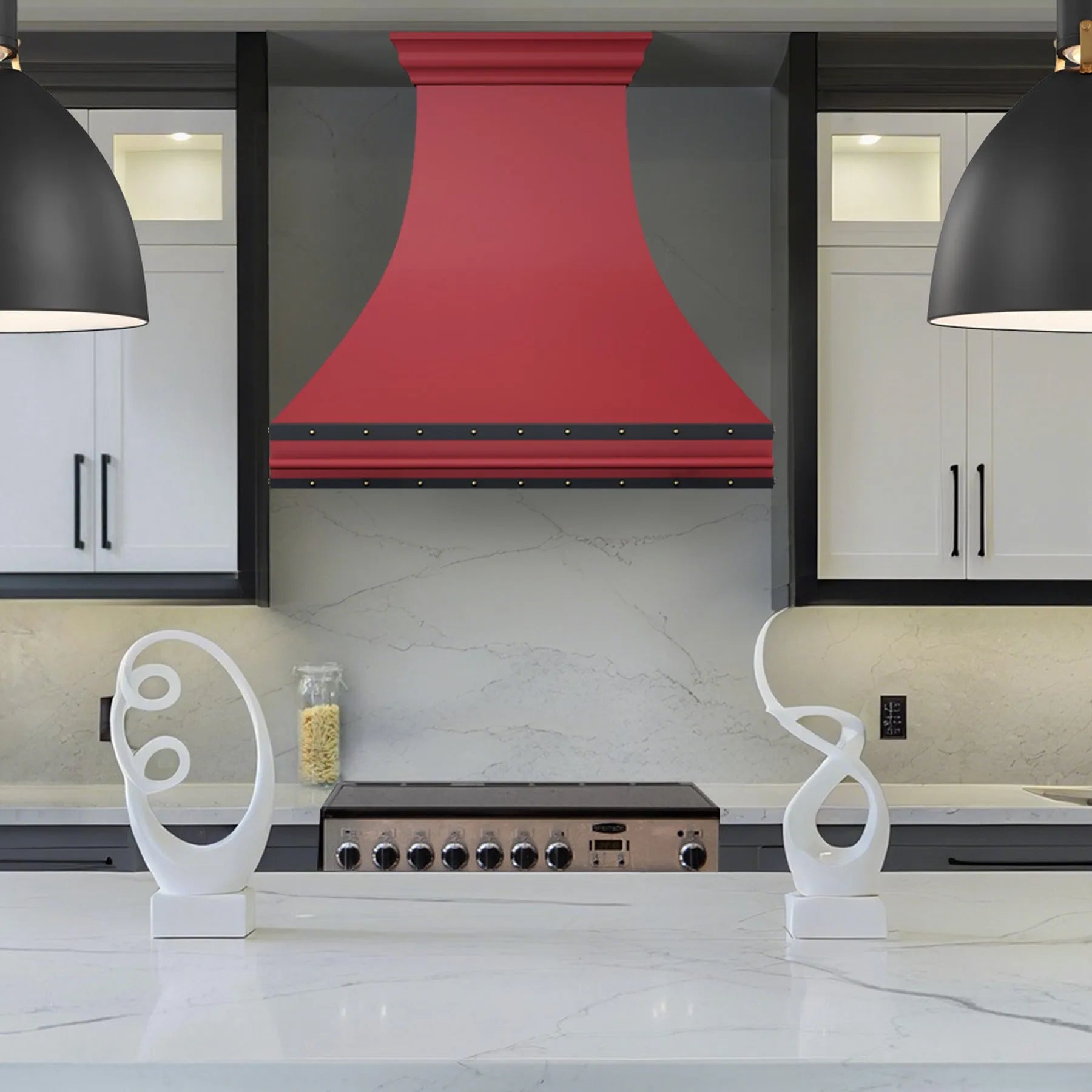 Fobest Red Custom Metal Range Hood with Black Trim FSS-414-Stainless Steel Range Hood-Fobest