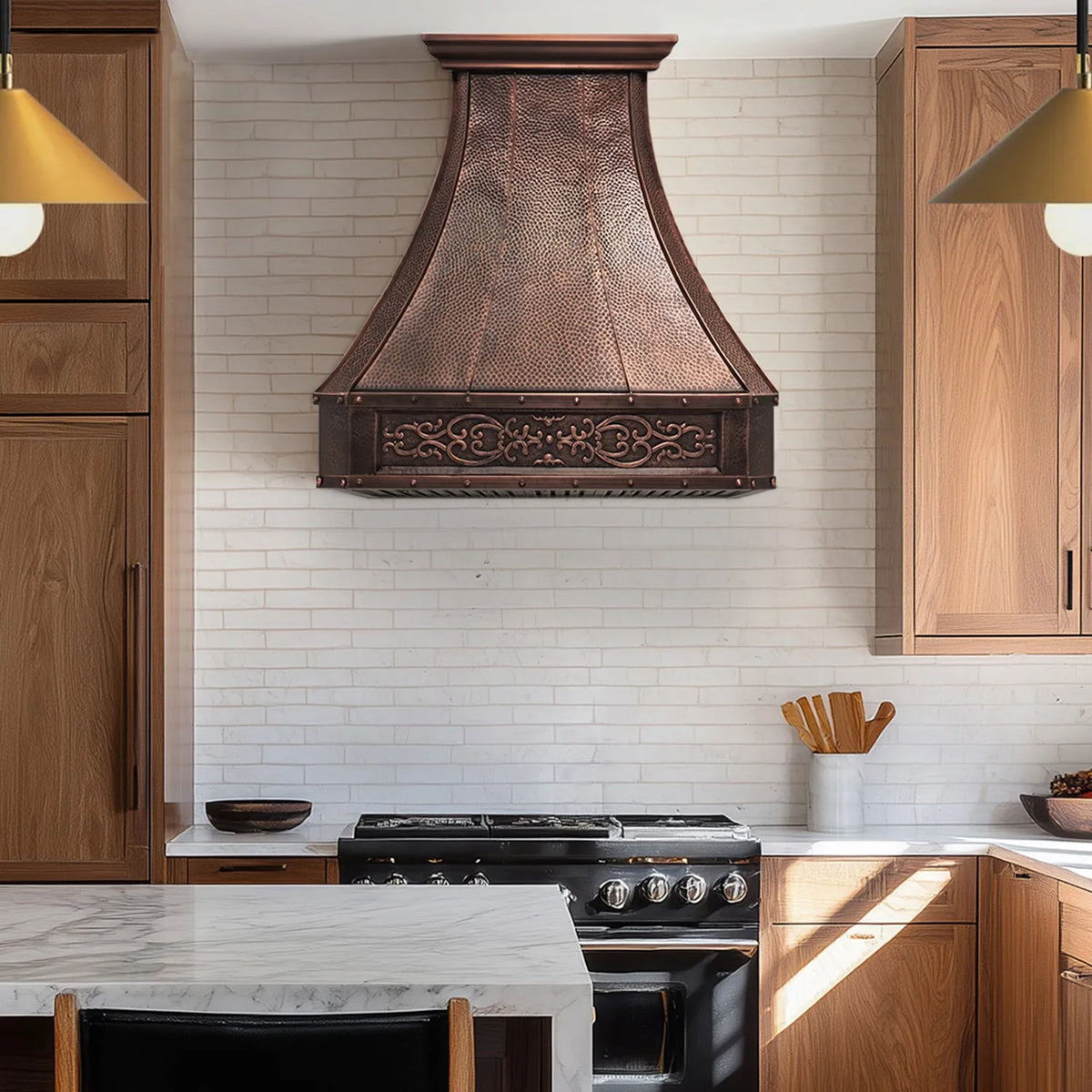 Fobest Rustic Custom Copper Kitchen Hood with Embossed Apron FCP-271-Copper Range Hood-Fobest