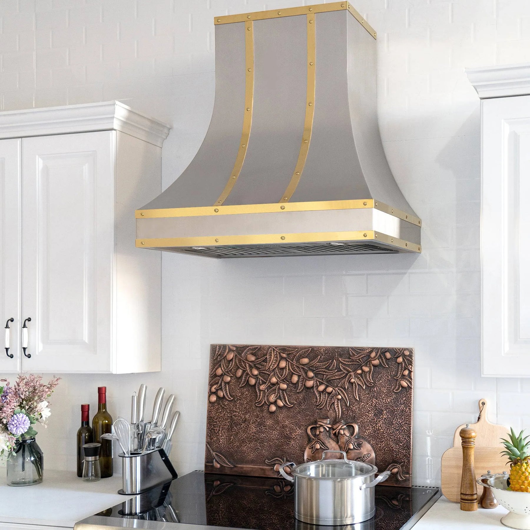Fobest Sloped Stainless Steel Range Hood with Brass Accent FSS-17-Stainless Steel Range Hood-Fobest