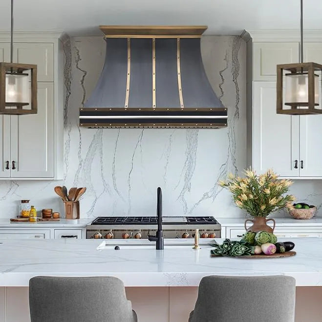 Fobest Stainless Range Hood with Aged Brass Band FSS-352-Stainless Steel Range Hood-Fobest