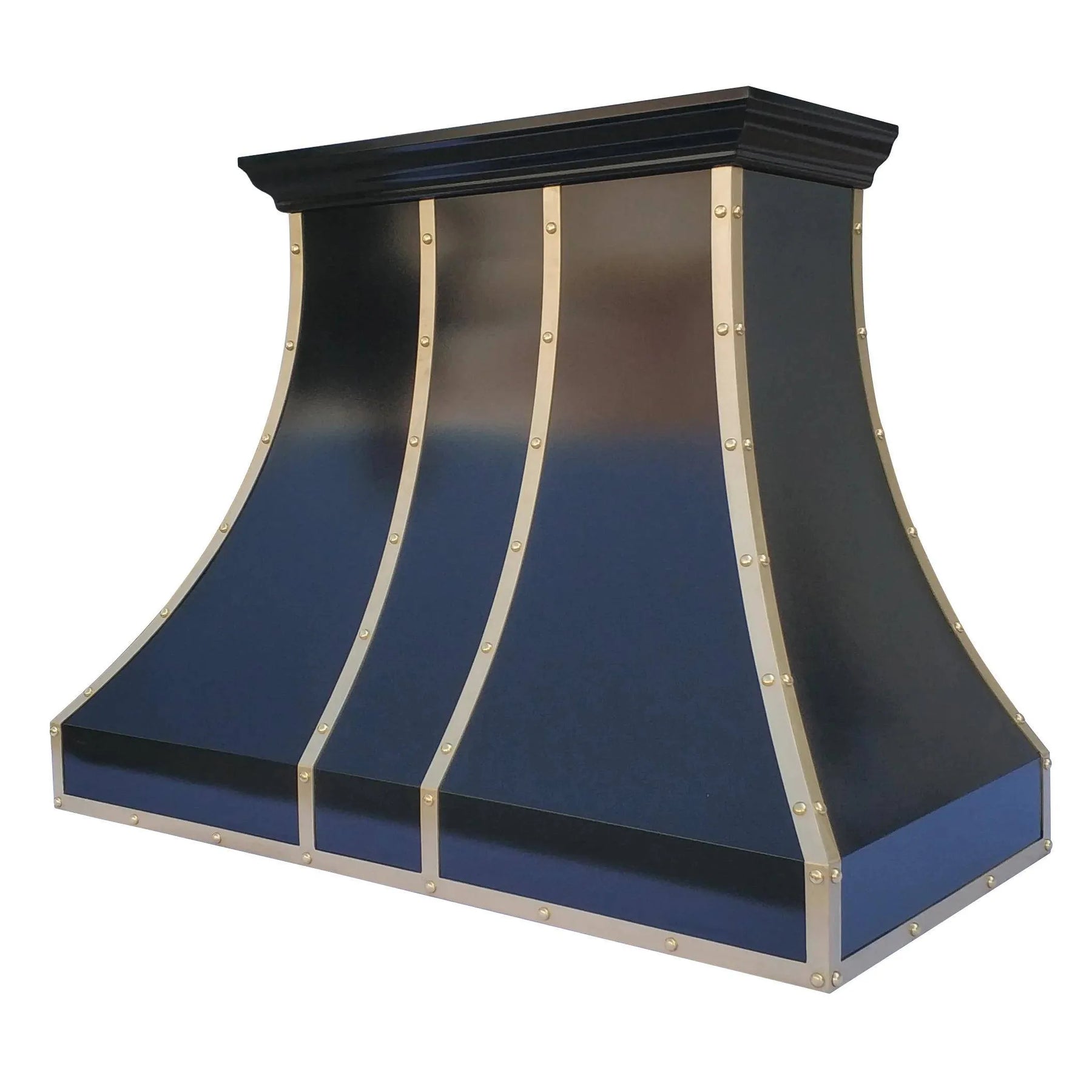 Fobest Stainless Steel Black Range Hood with Brass Straps and Rivets FSS-106-Stainless Steel Range Hood-Fobest