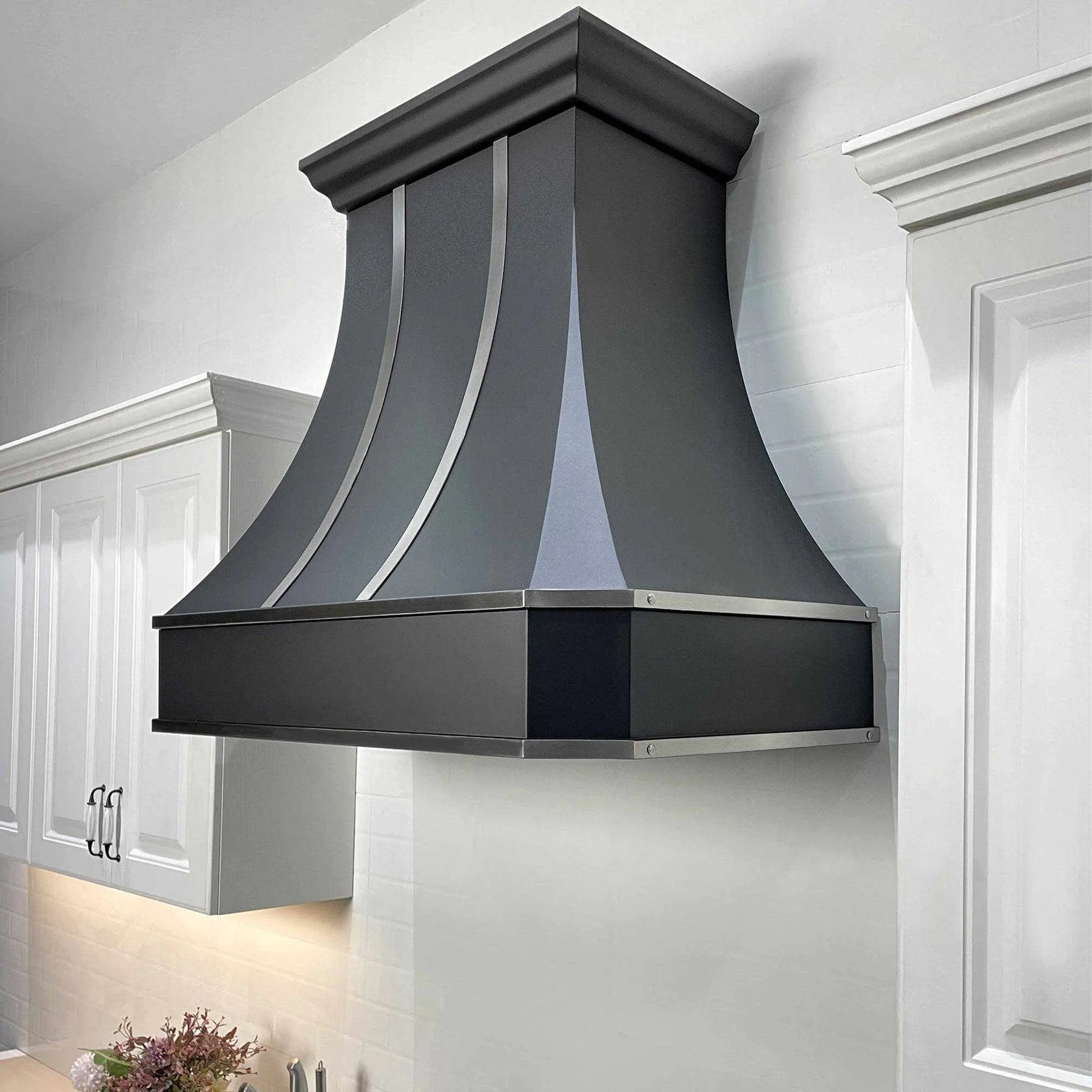 Fobest Stainless Steel Black Range Hood with Silver Straps FSS-5-Stainless Steel Range Hood-Fobest