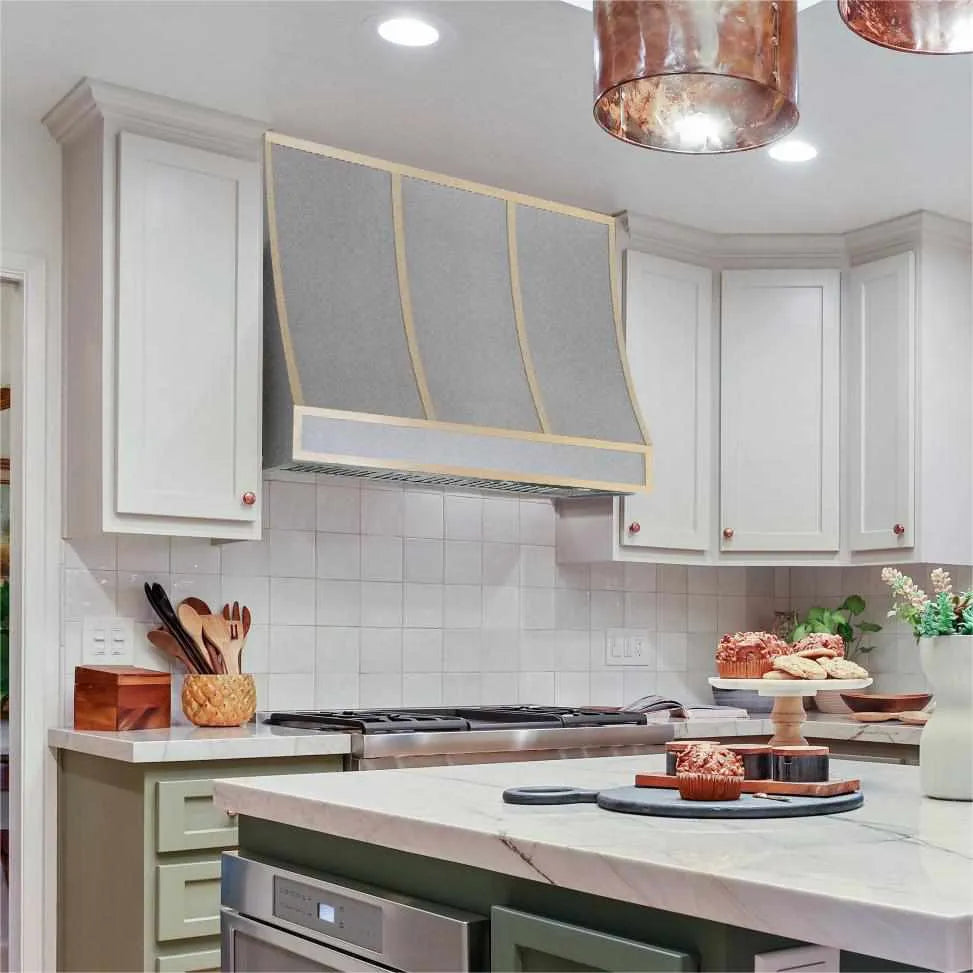 Fobest Stainless Steel Custom Range Hood with Polished Gold Accent FSS-22-Stainless Steel Range Hood-Fobest