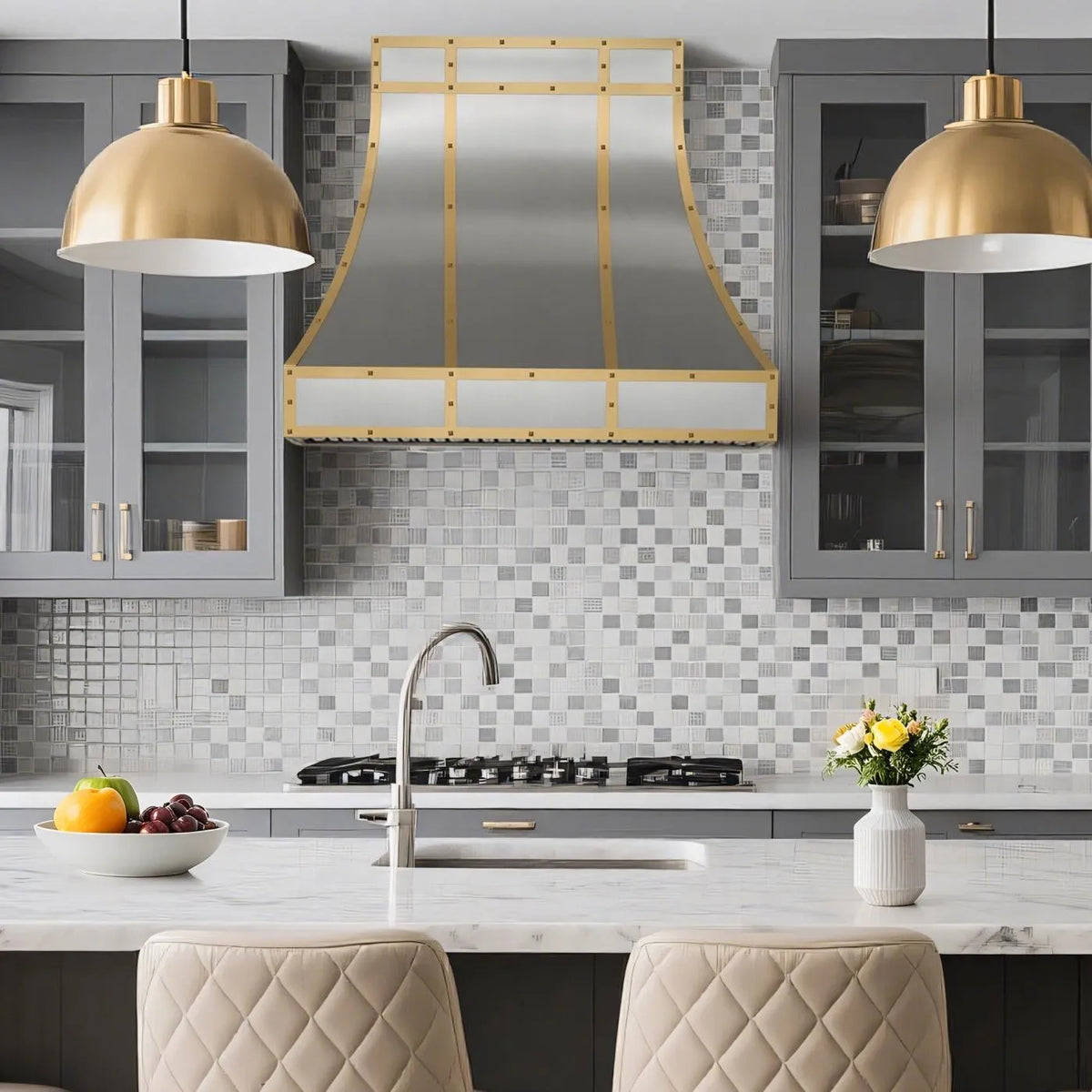 Fobest Stainless Steel Custom Vent Hood with Brass Straps FSS-84-Stainless Steel Range Hood-Fobest