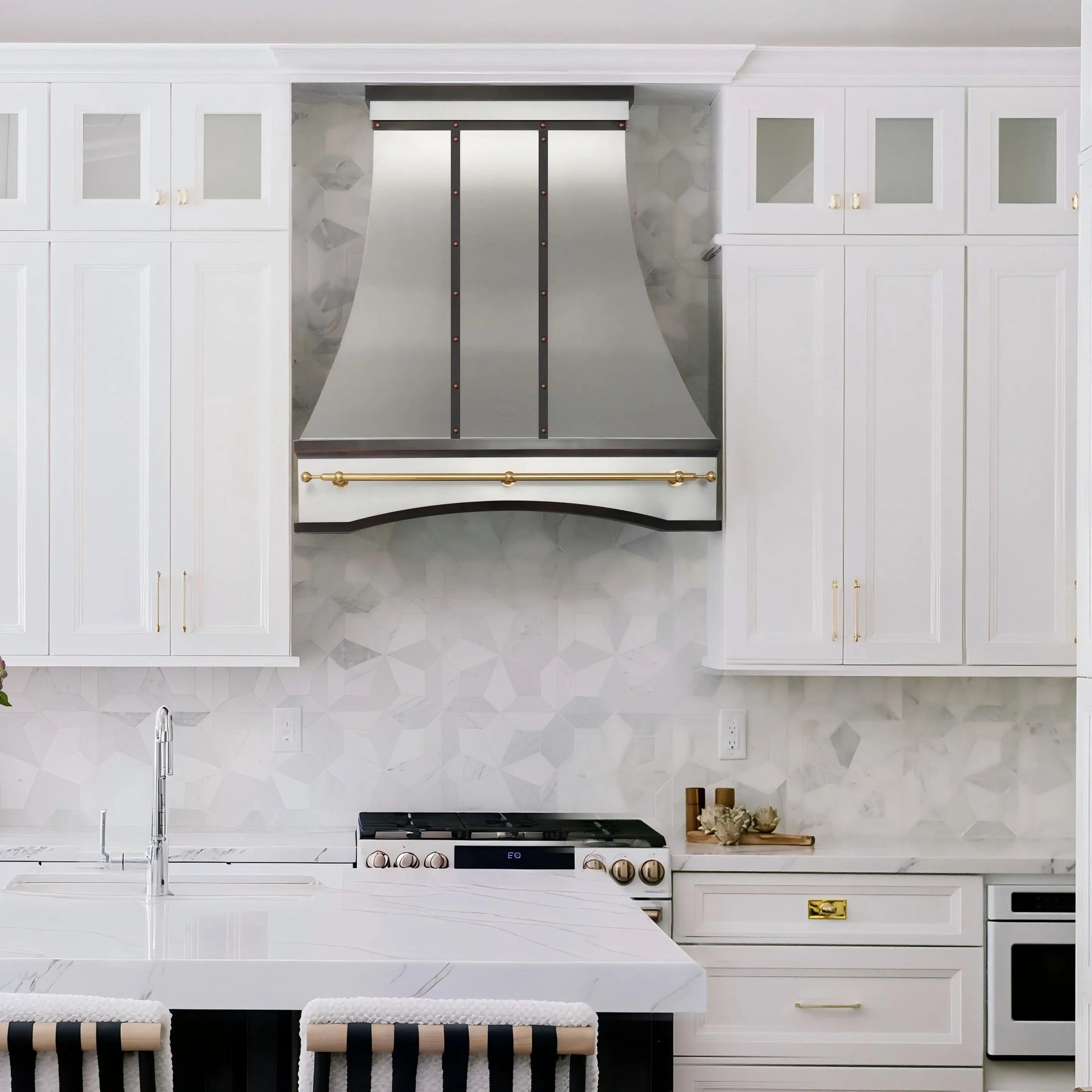 Fobest Stainless Steel Range Hood with Antique Straps and Brass Rail FSS-394-Stainless Steel Range Hood-Fobest