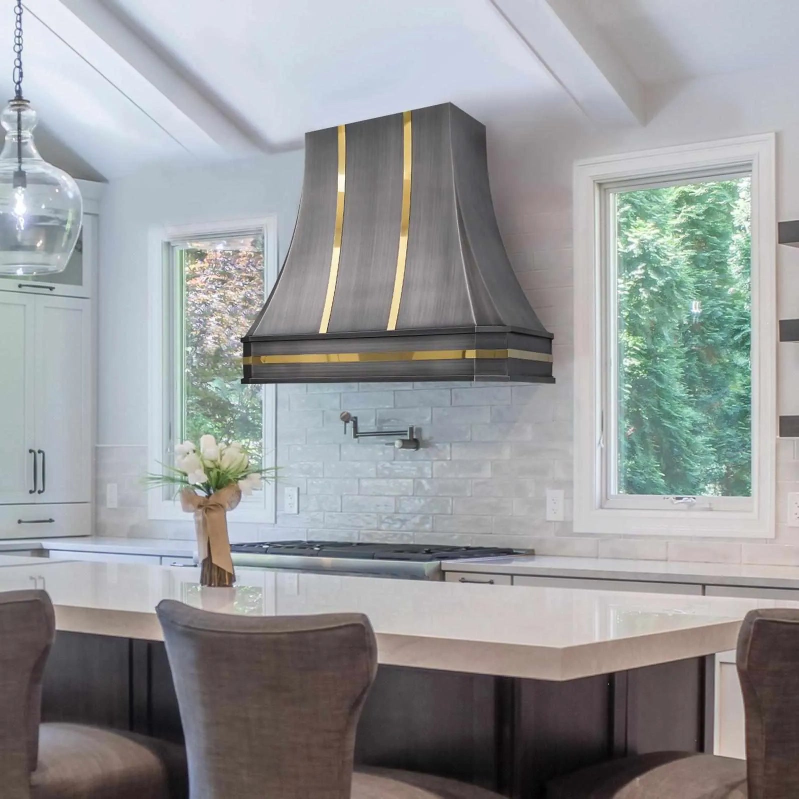 Fobest Stainless Steel Range Hood with Brass Bands FSS-260-Stainless Steel Range Hood-Fobest