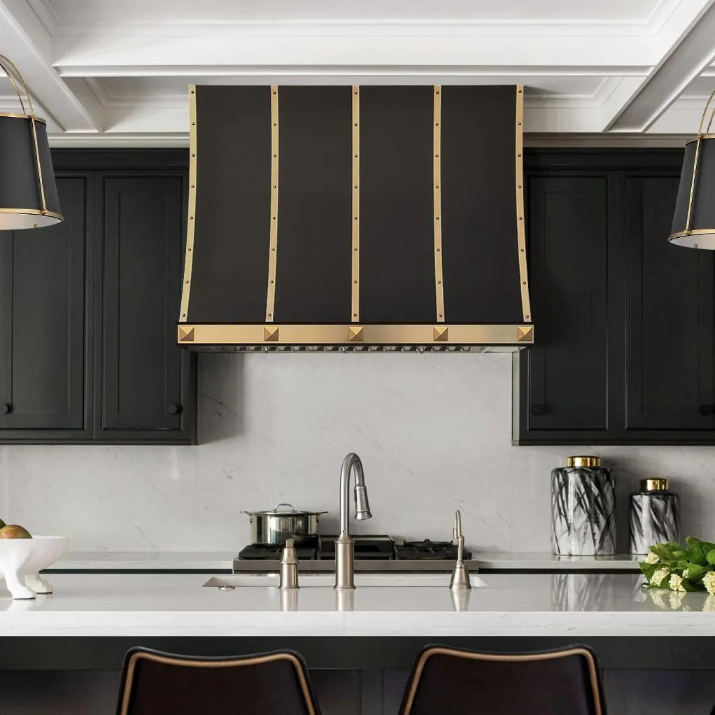 Fobest Stainless Steel Stove Hood with Brushed Brass Straps FSS-344-Stainless Steel Range Hood-Fobest