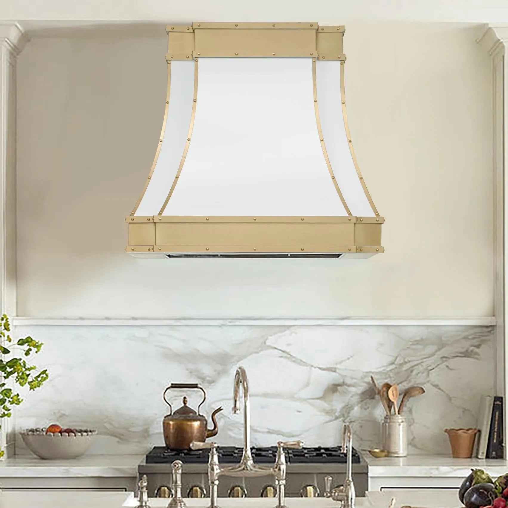 Fobest Stainless Steel White Range Hood with Brass Decor FSS-325-Stainless Steel Range Hood-Fobest