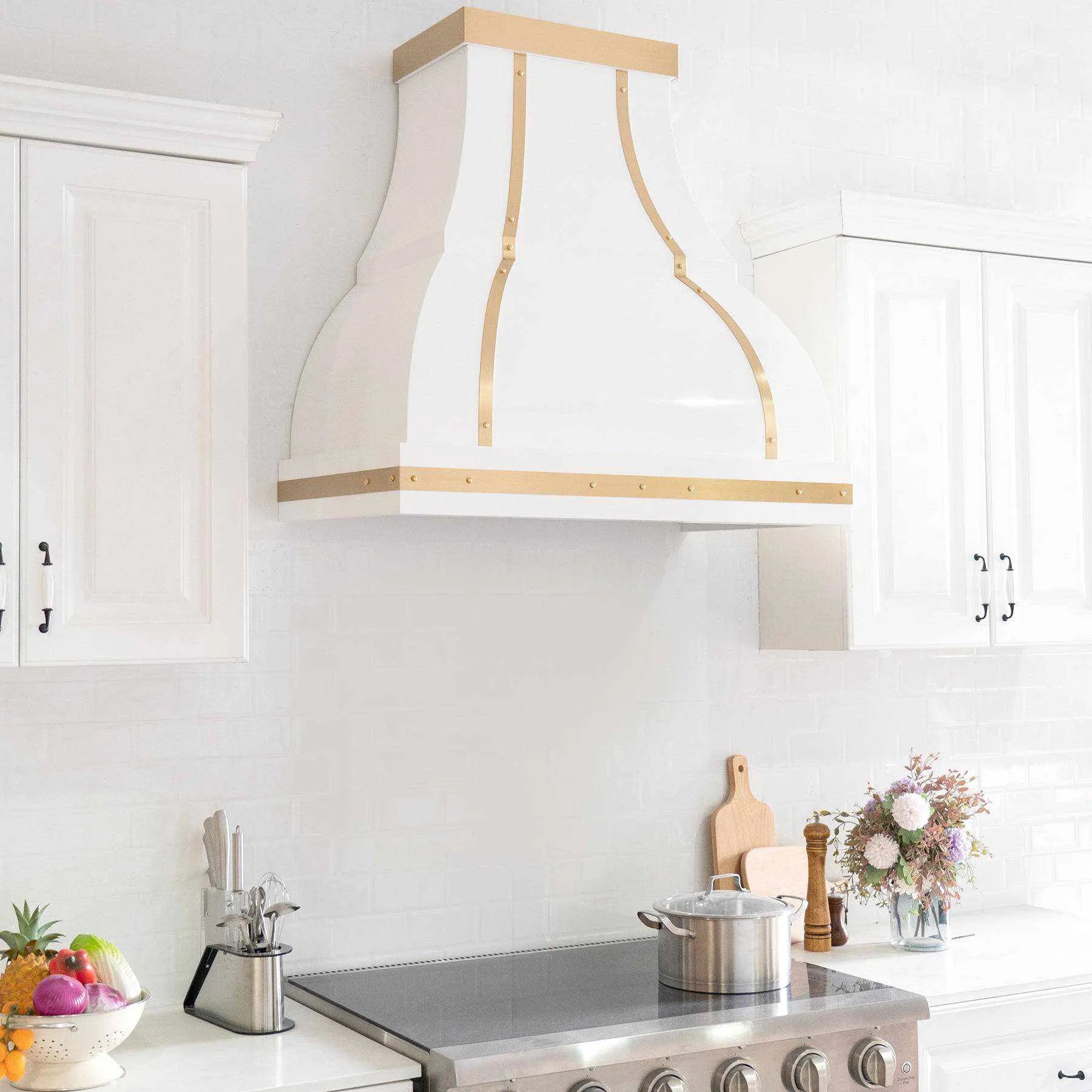 Fobest Stainless Steel White Range Hood with Brass Decor FSS-34-Stainless Steel Range Hood-Fobest