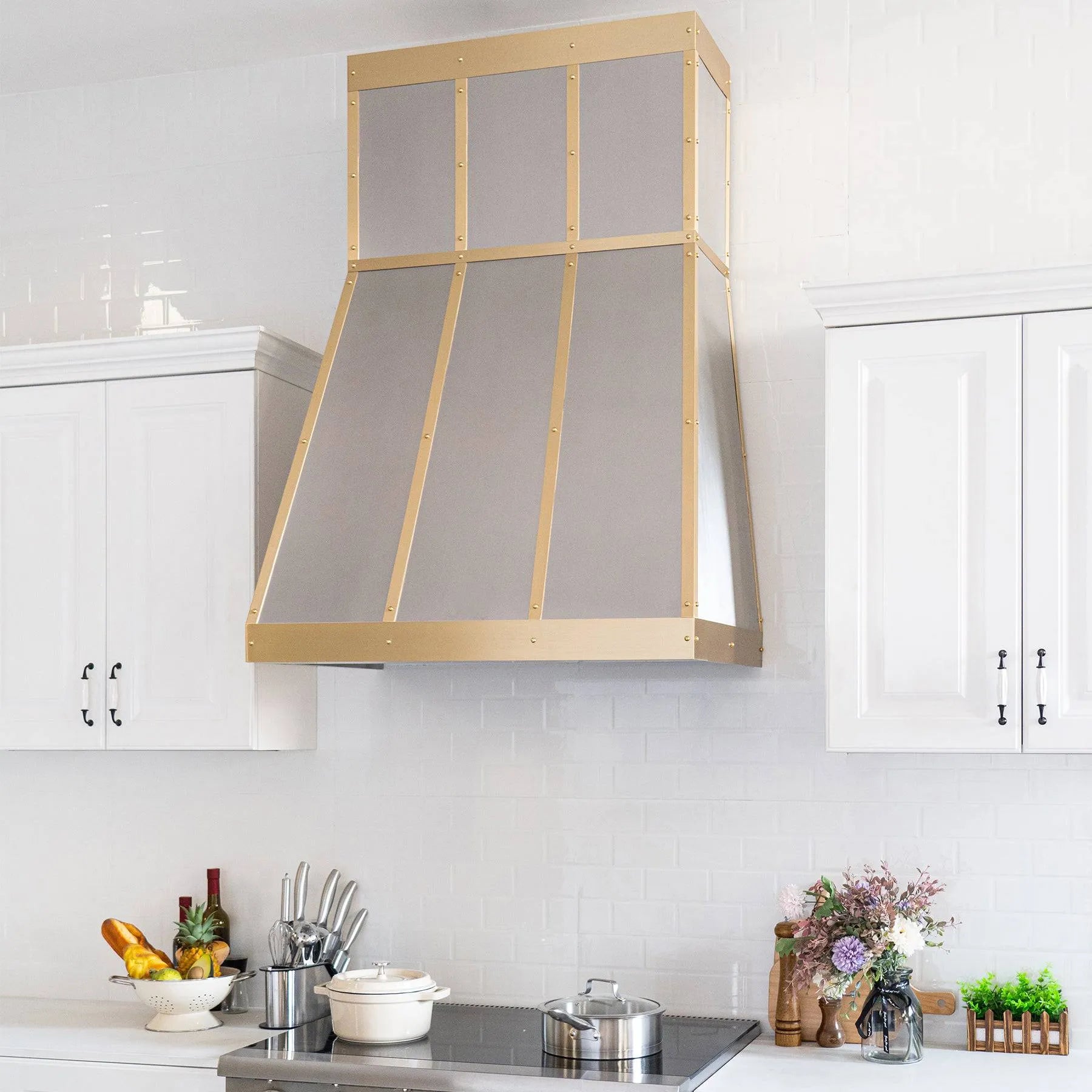 Fobest Tapered Stainless Steel Range Hood with Brass Trim FSS-110-Stainless Steel Range Hood-Fobest