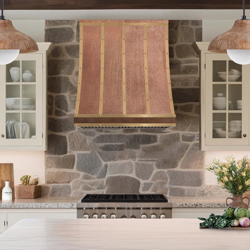 Fobest Vintage Copper Range Hood with Brass Straps FCP-254-Copper Range Hood-Fobest