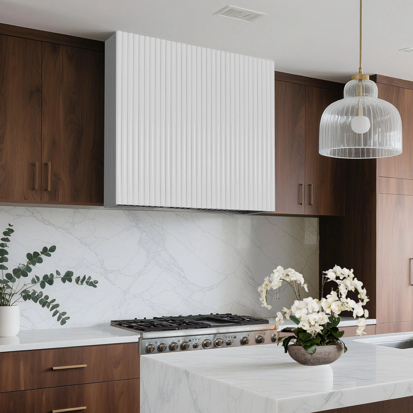 Fobest White Box Range Hood with Fluted Vertical Panel Design FSS-393-Stainless Steel Range Hood-Fobest