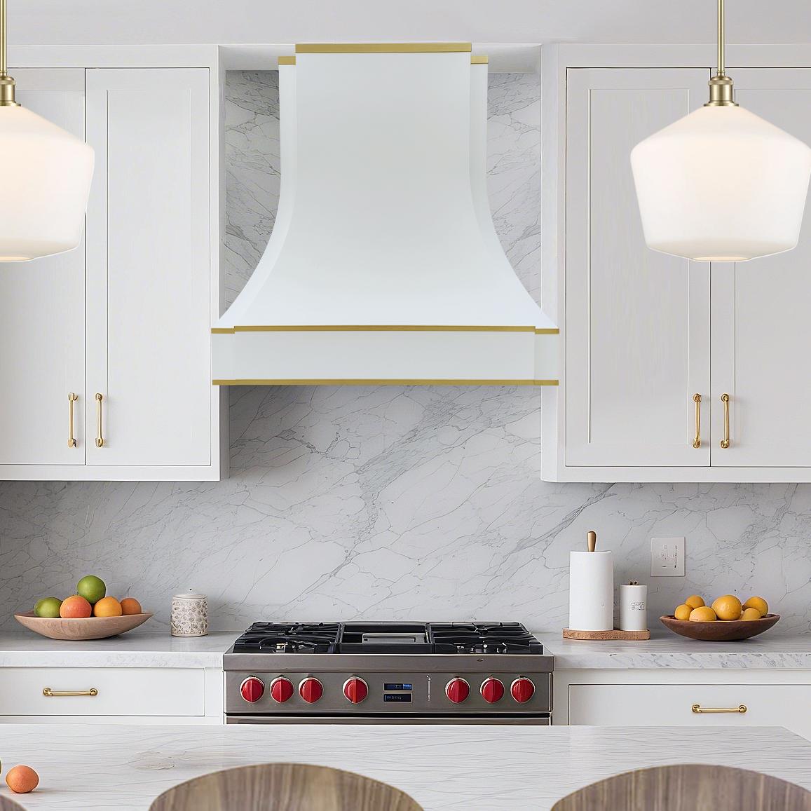 Fobest White Range Hood with Brass Trims FSS-288-Stainless Steel Range Hood-Fobest