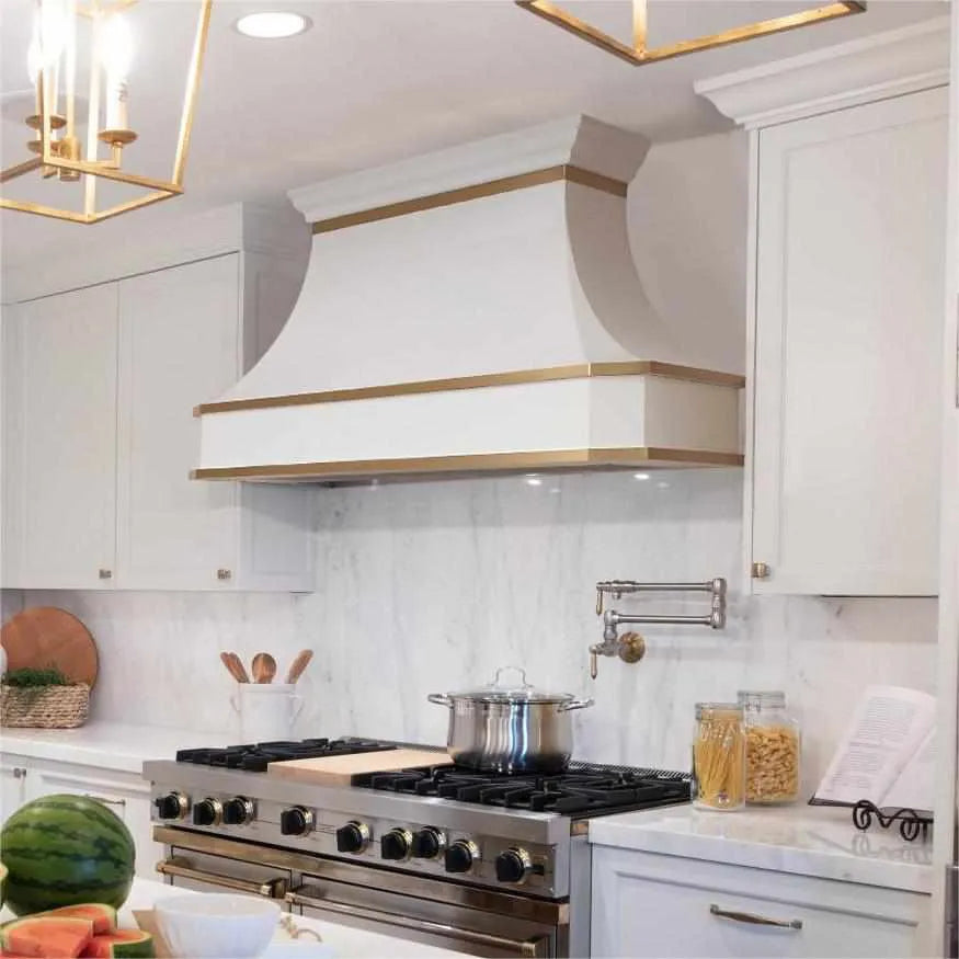 Fobest White Stainless Steel Range Hood with Brass Trims FSS-206-Stainless Steel Range Hood-Fobest