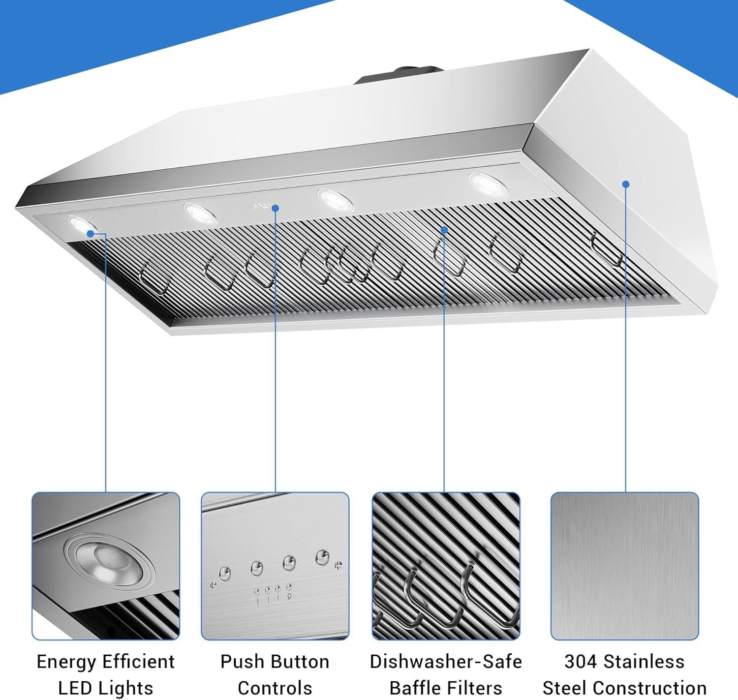 Fobest 36 inch Range Hood Insert with 1260CFM Remote Blower-F0136RE