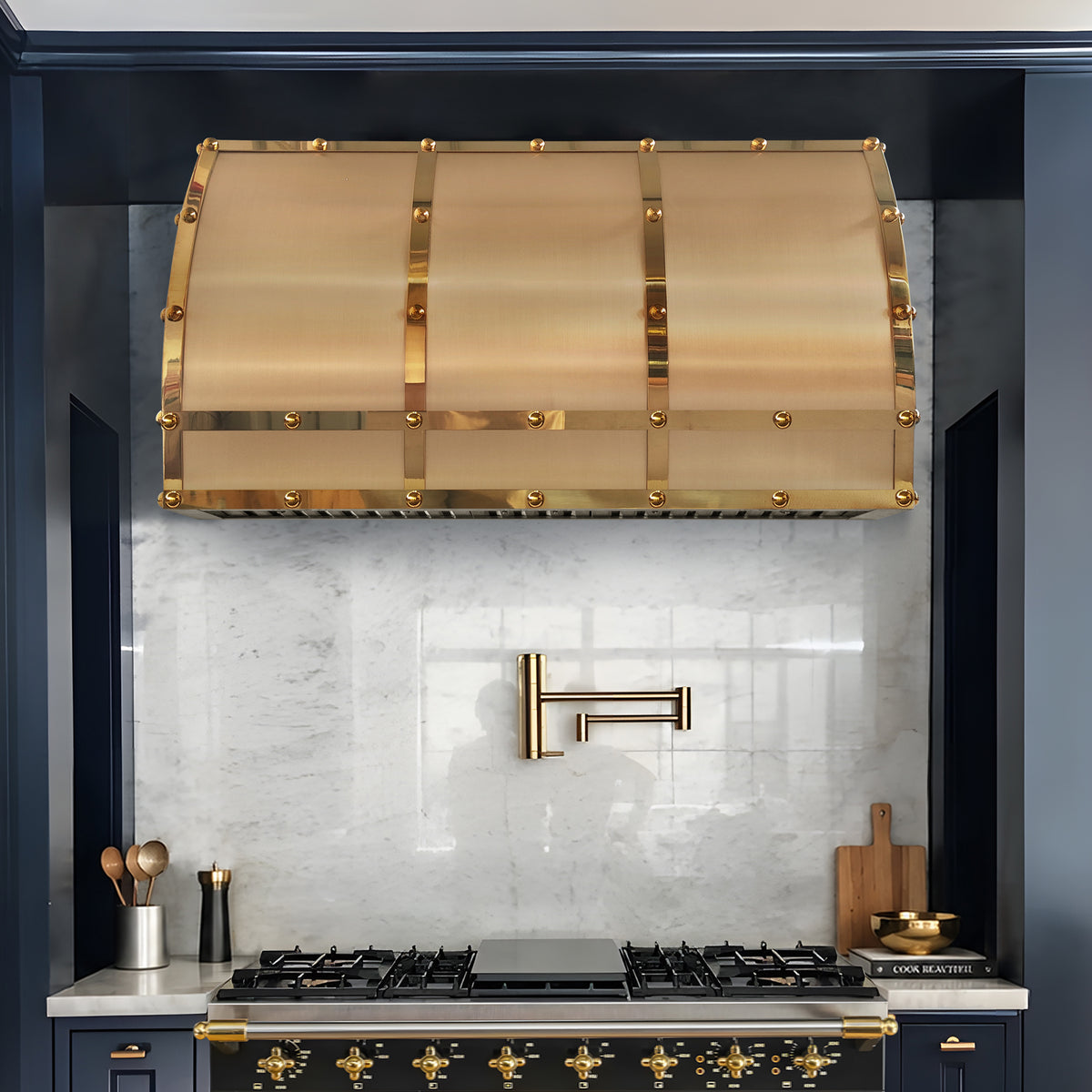 Fobest Barrel Brass Range Hood with Polished Brass Rivets FSS-694