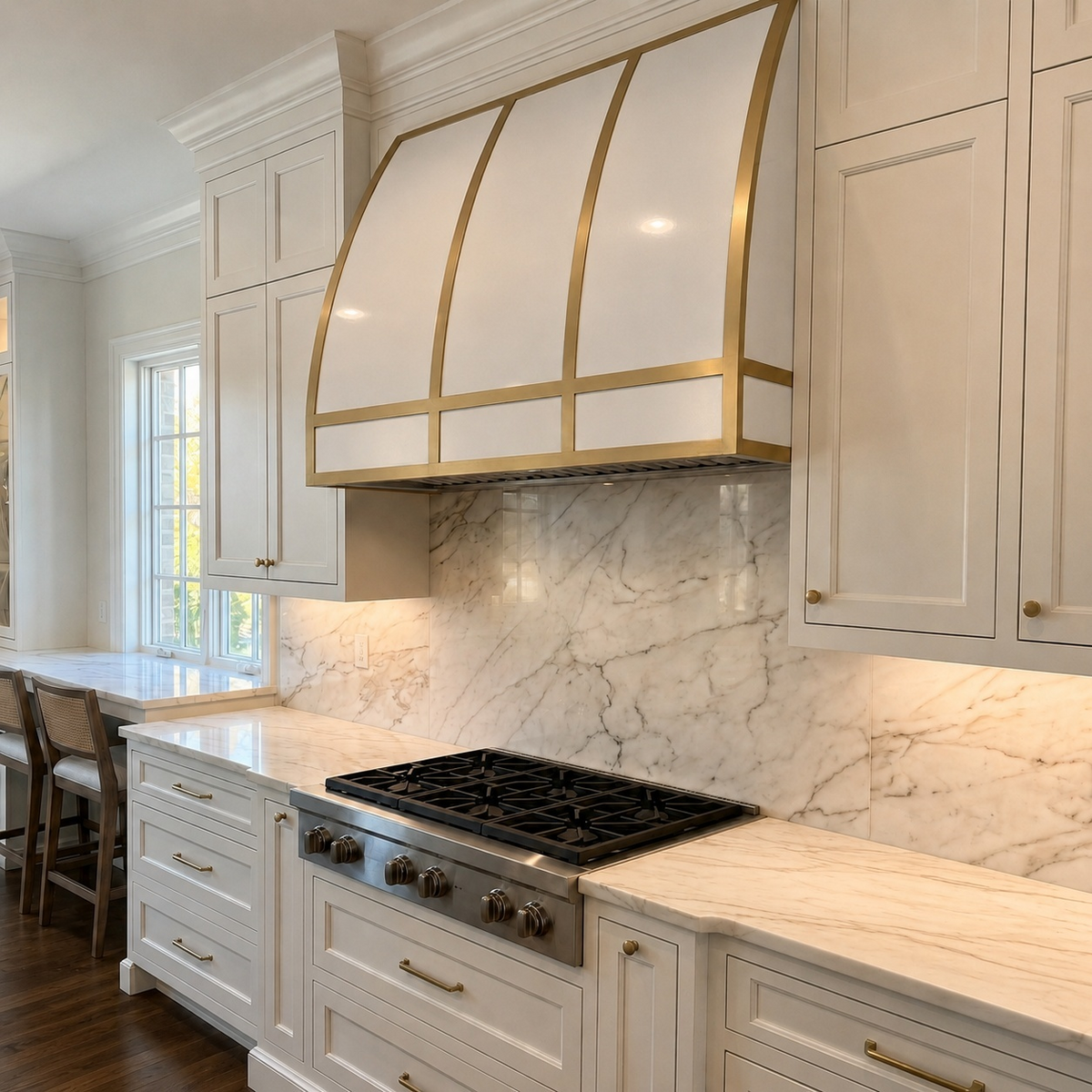 Fobest Barrel White Stainless Steel Range Hood with Brass Trim FSS-46