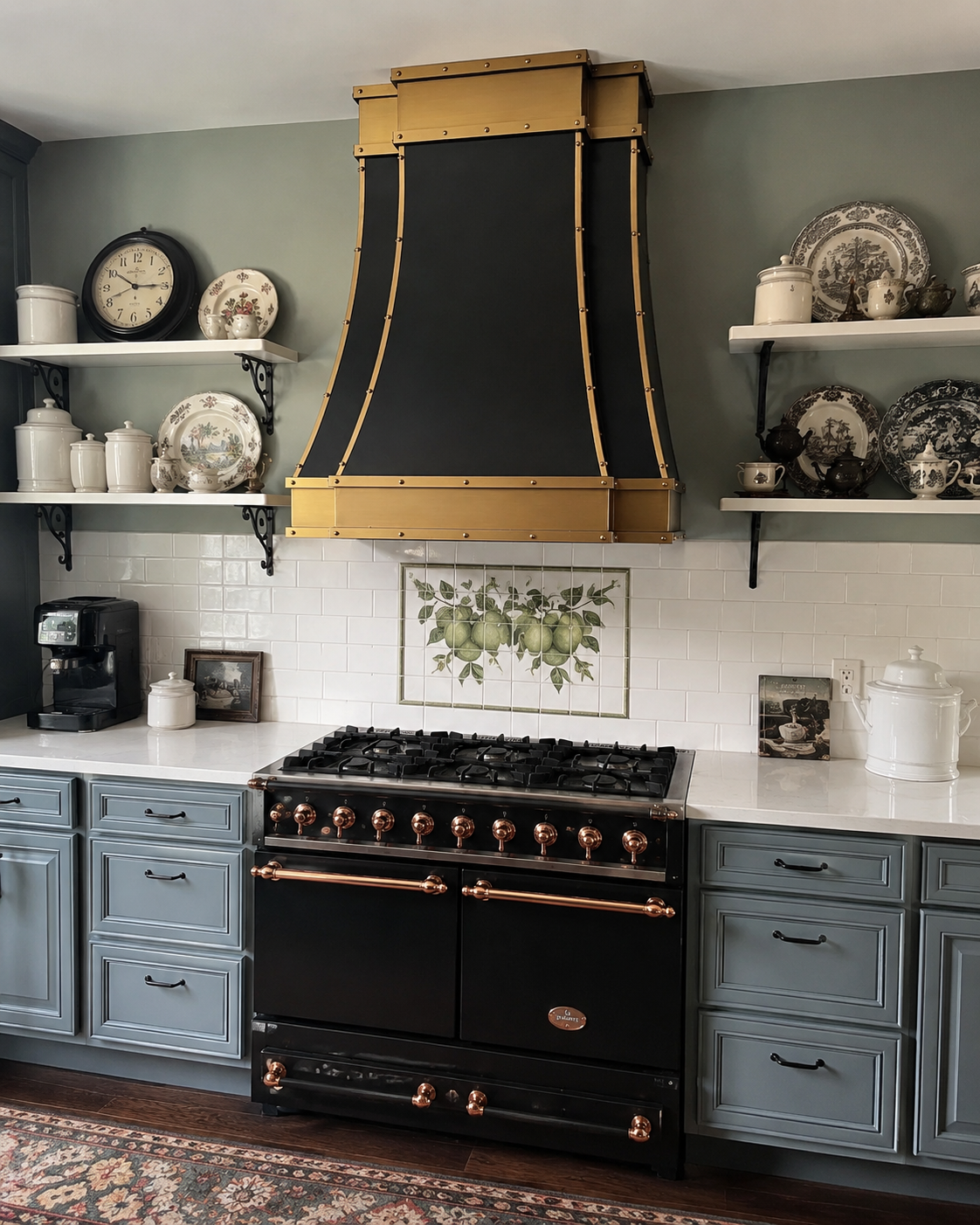 Fobest Black Stainless Steel Kitchen Hood with Brushed Brass Bands FSS-490