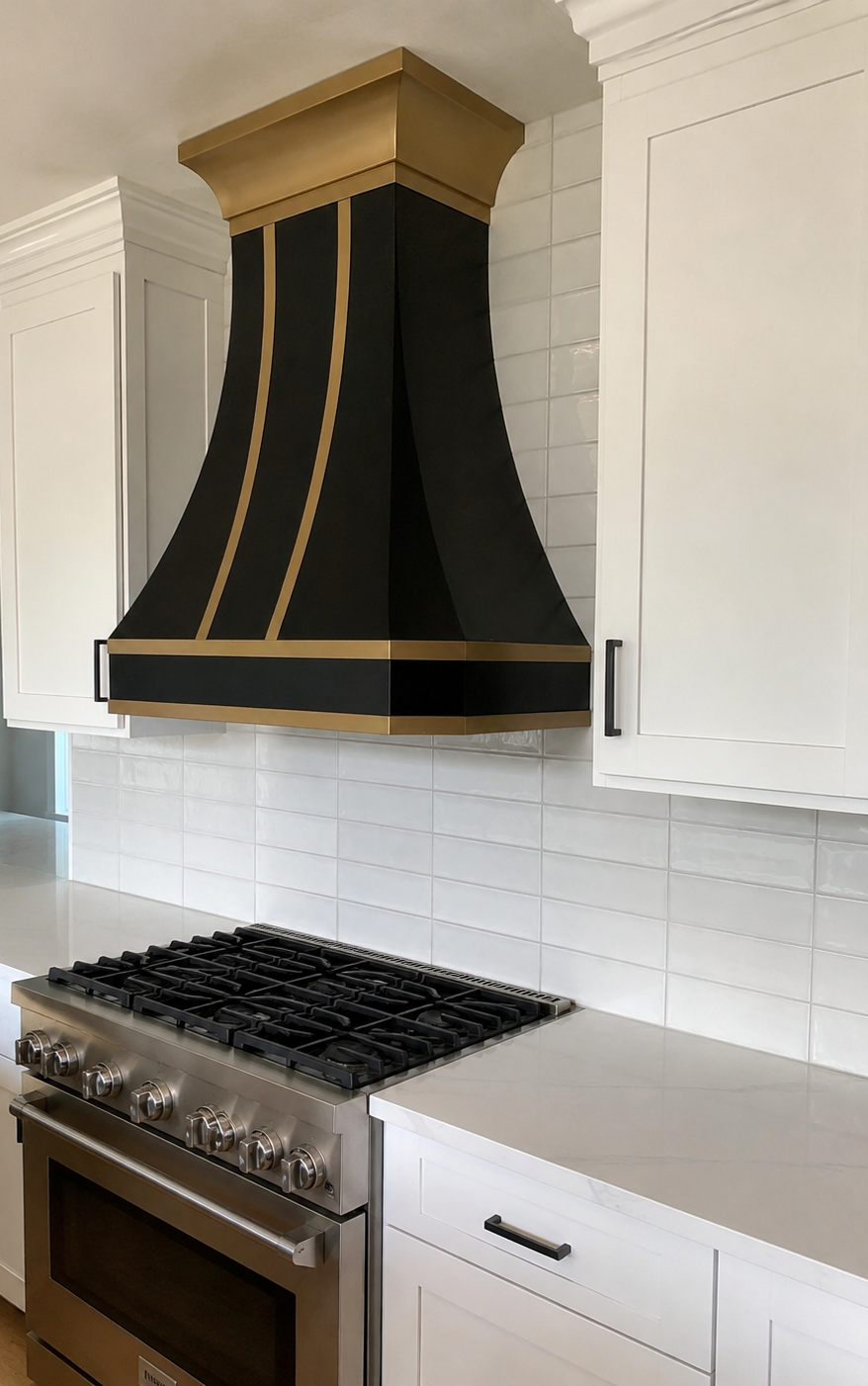 Fobest Black Vent Hood with Brass Trim and Pot Rail FSS-200