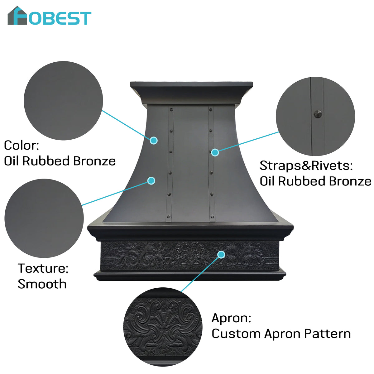 Fobest Bronze Copper Kitchen Range Hood with Classic Curved Design FCP-262