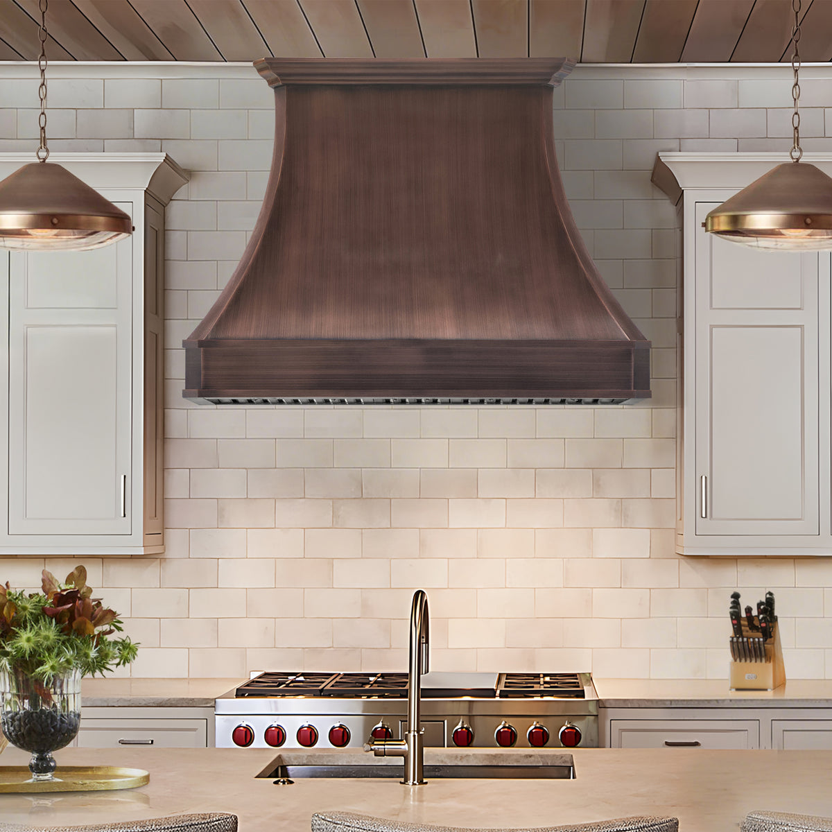 Fobest Classic Antique Copper Curved Range Hood in Smooth Texture FCP-348