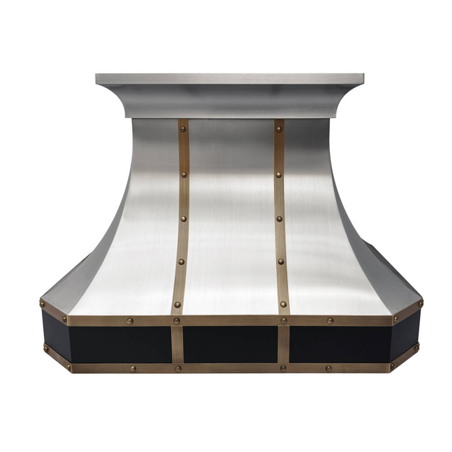 Fobest Curved Brushed Stainless Steel Range Hood with Black & Aged Brass Accents FSS-594